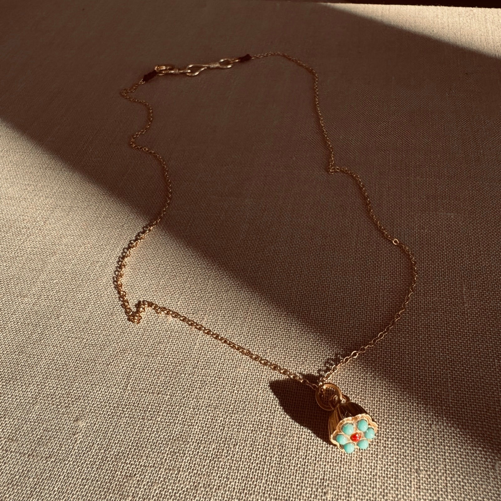 Collier - Petite fleur Turquoise & corail