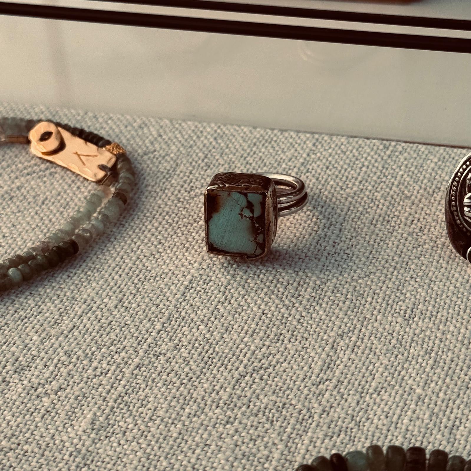 Bague Carré Turquoise Tibet