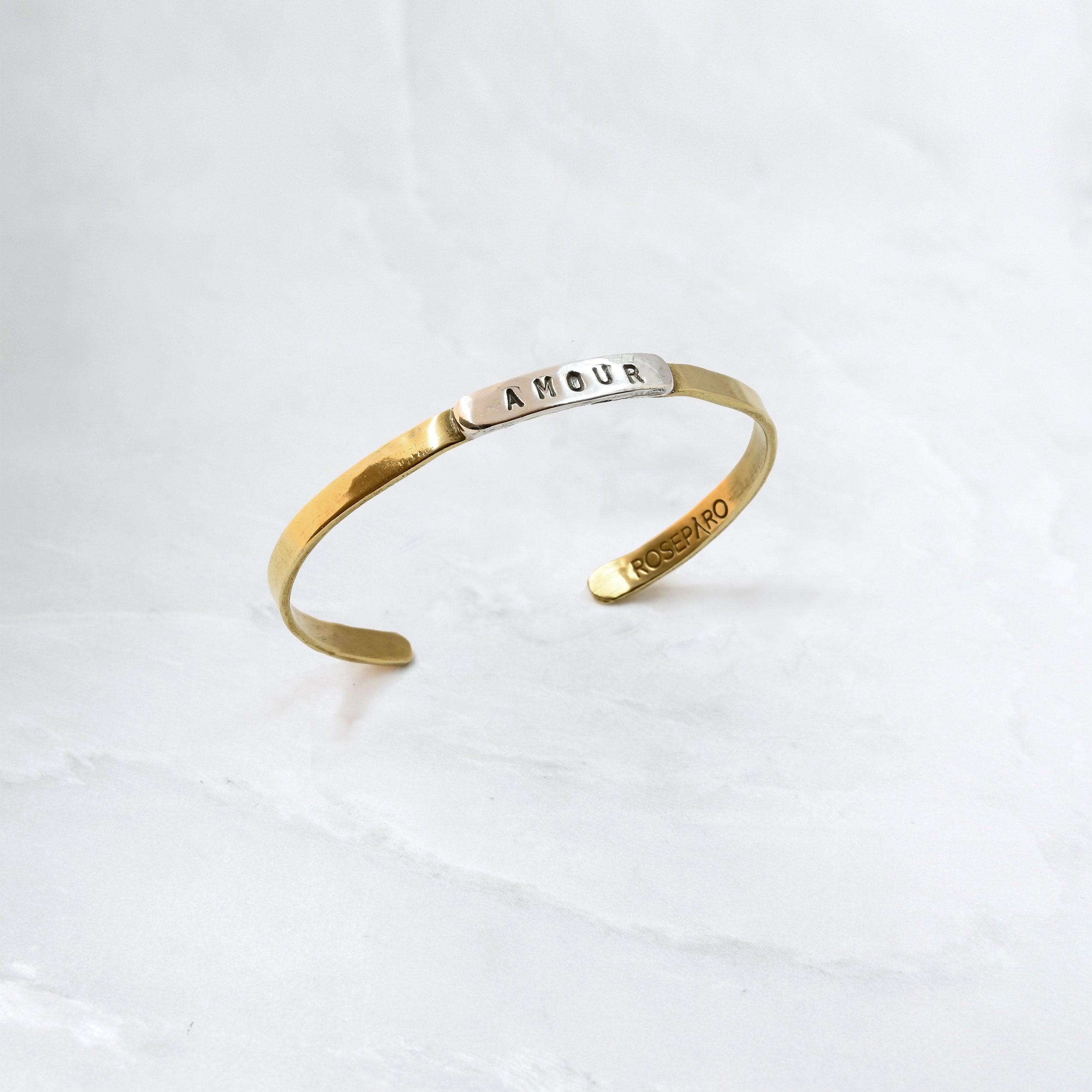 Bracelet JONC - ARGENT & LAITON, Amour - Roseparo Bijoux