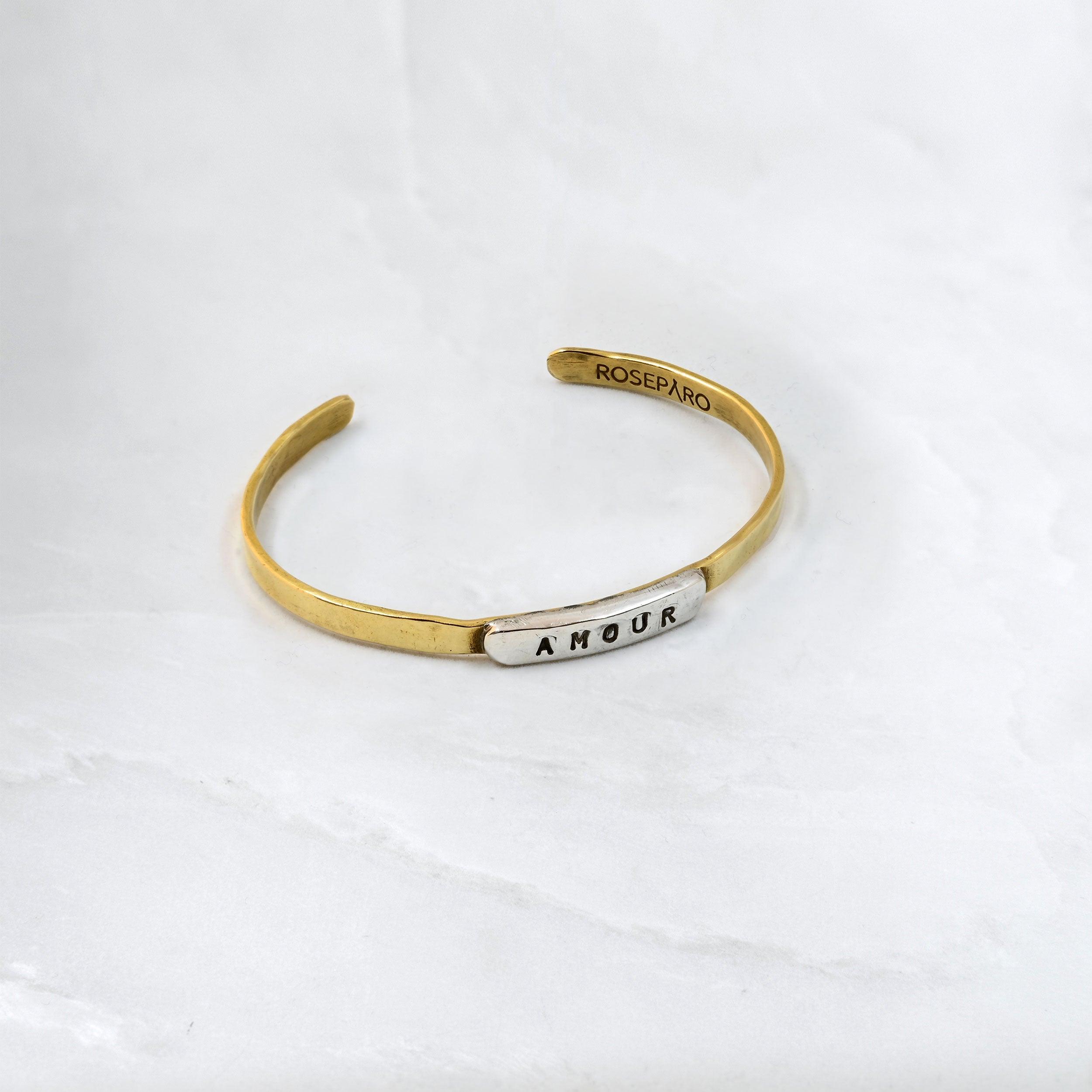 Bracelet JONC - ARGENT & LAITON, Amour - Roseparo Bijoux