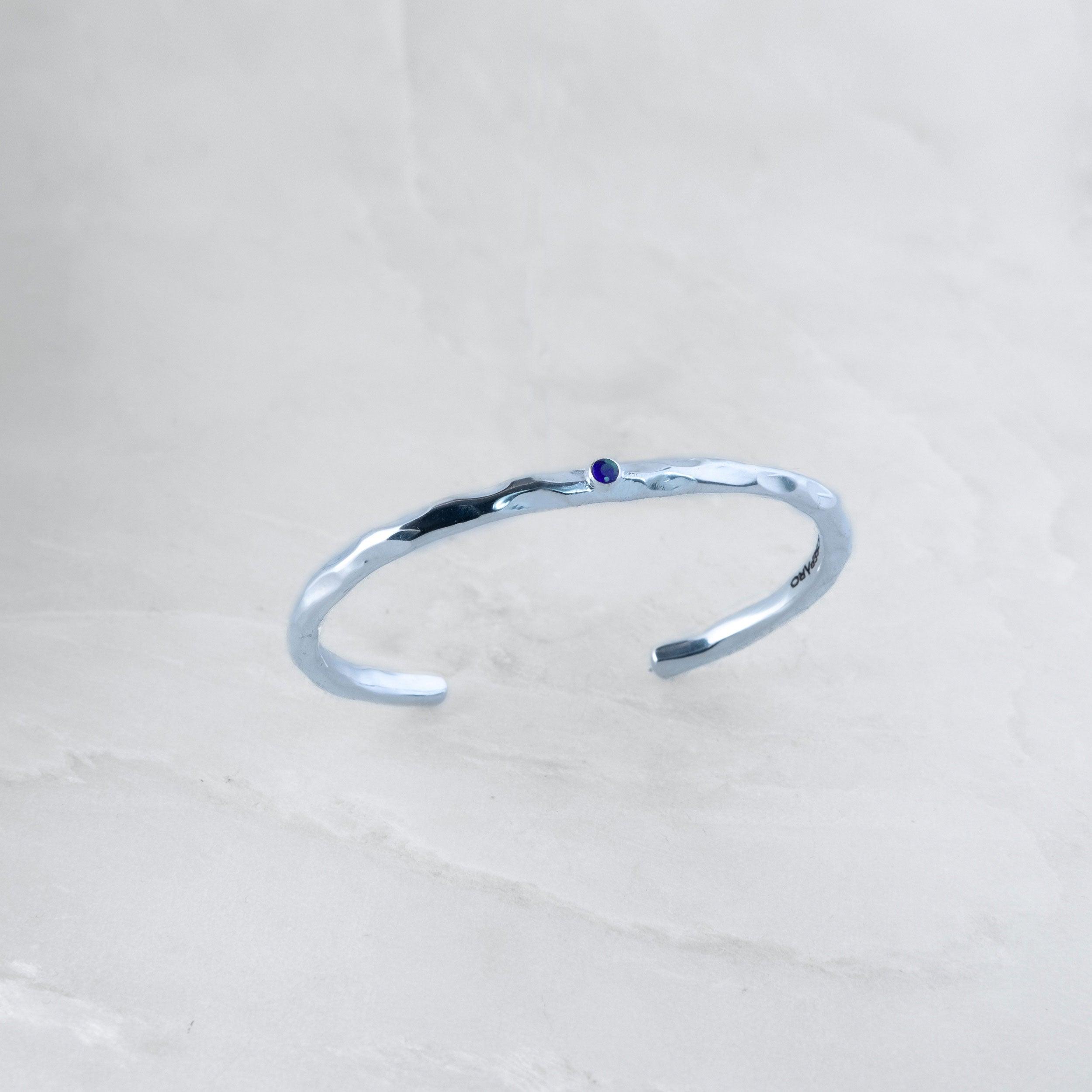 Bracelet JONC - Argent large, Saphir - Roseparo Bijoux