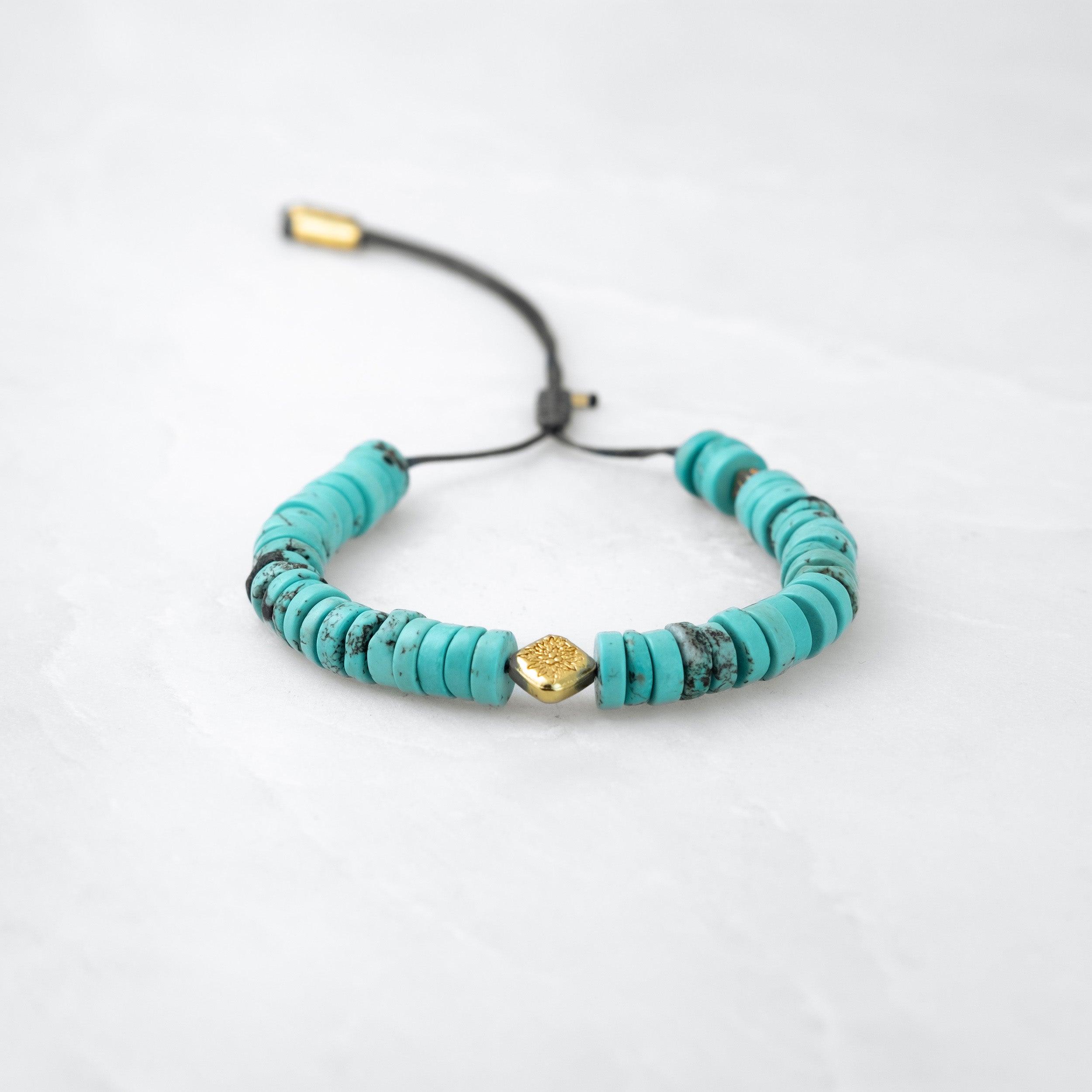 Bracelet COULEUR TIBET - Turquoise large, Amala doré - Roseparo Bijoux