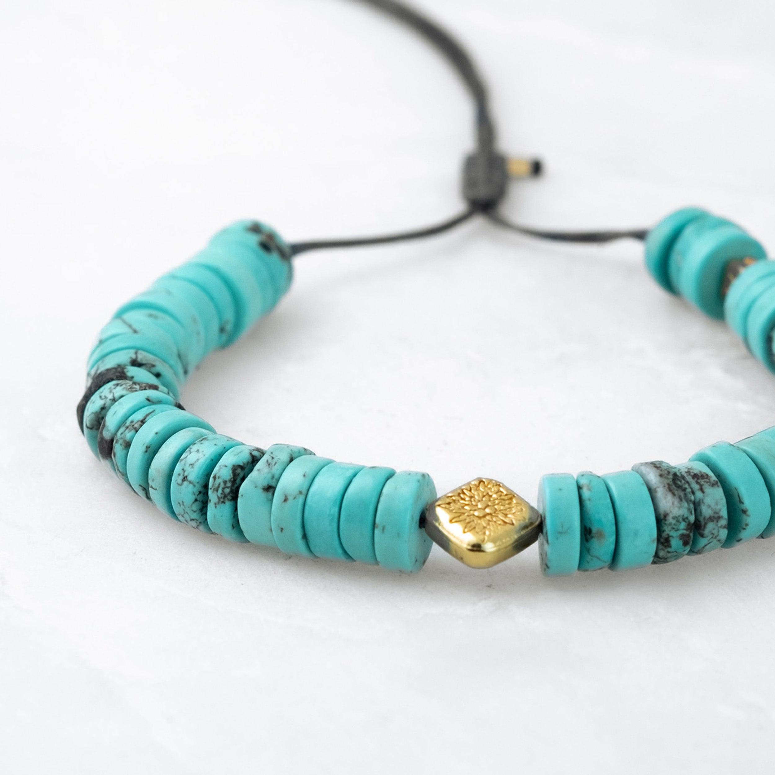 Bracelet COULEUR TIBET - Turquoise large, Amala doré - Roseparo Bijoux