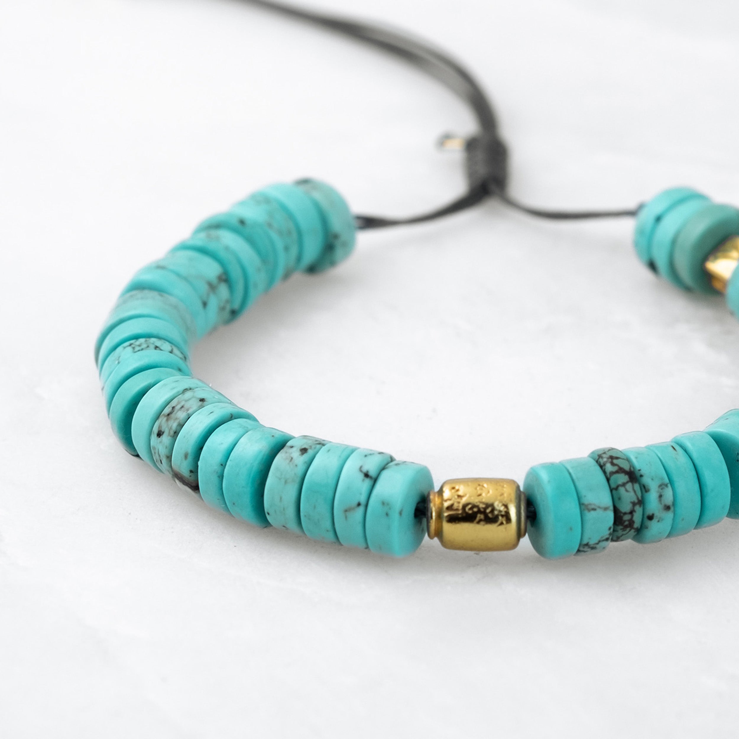 Bracelet COULEUR TIBET - Turquoise large, Manikorlo doré
