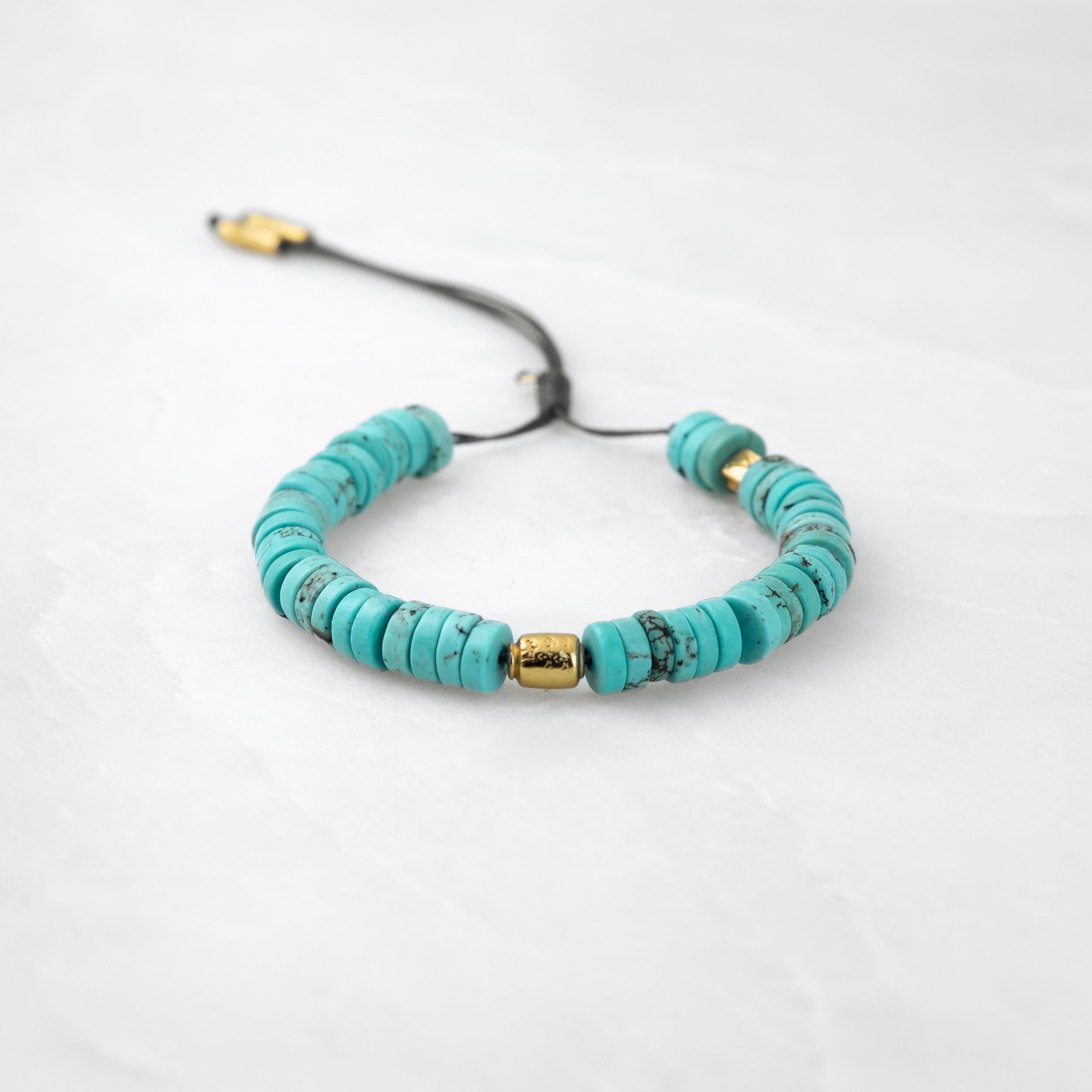Bracelet COULEUR TIBET - Turquoise large, Manikorlo doré