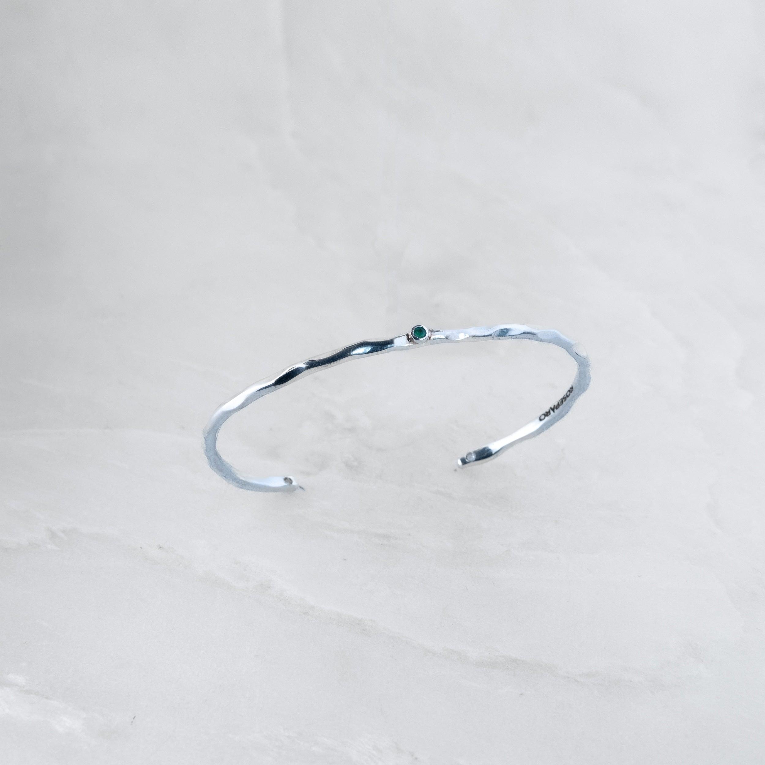 Bracelet JONC - Argent, Emeraude - Roseparo Bijoux