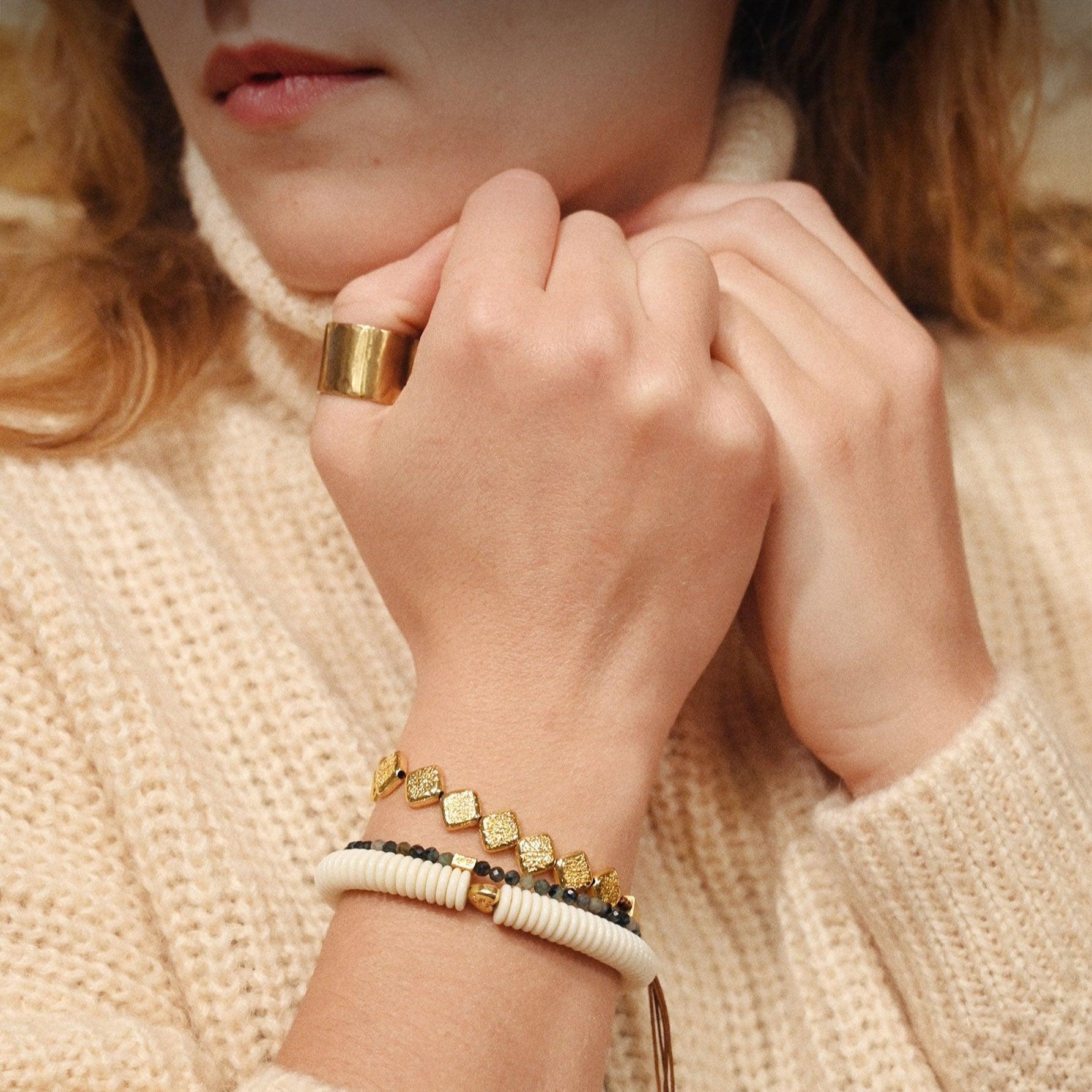 Bracelet MALA PRECIEUX - Emeraude, Bodhi doré - Roseparo Bijoux