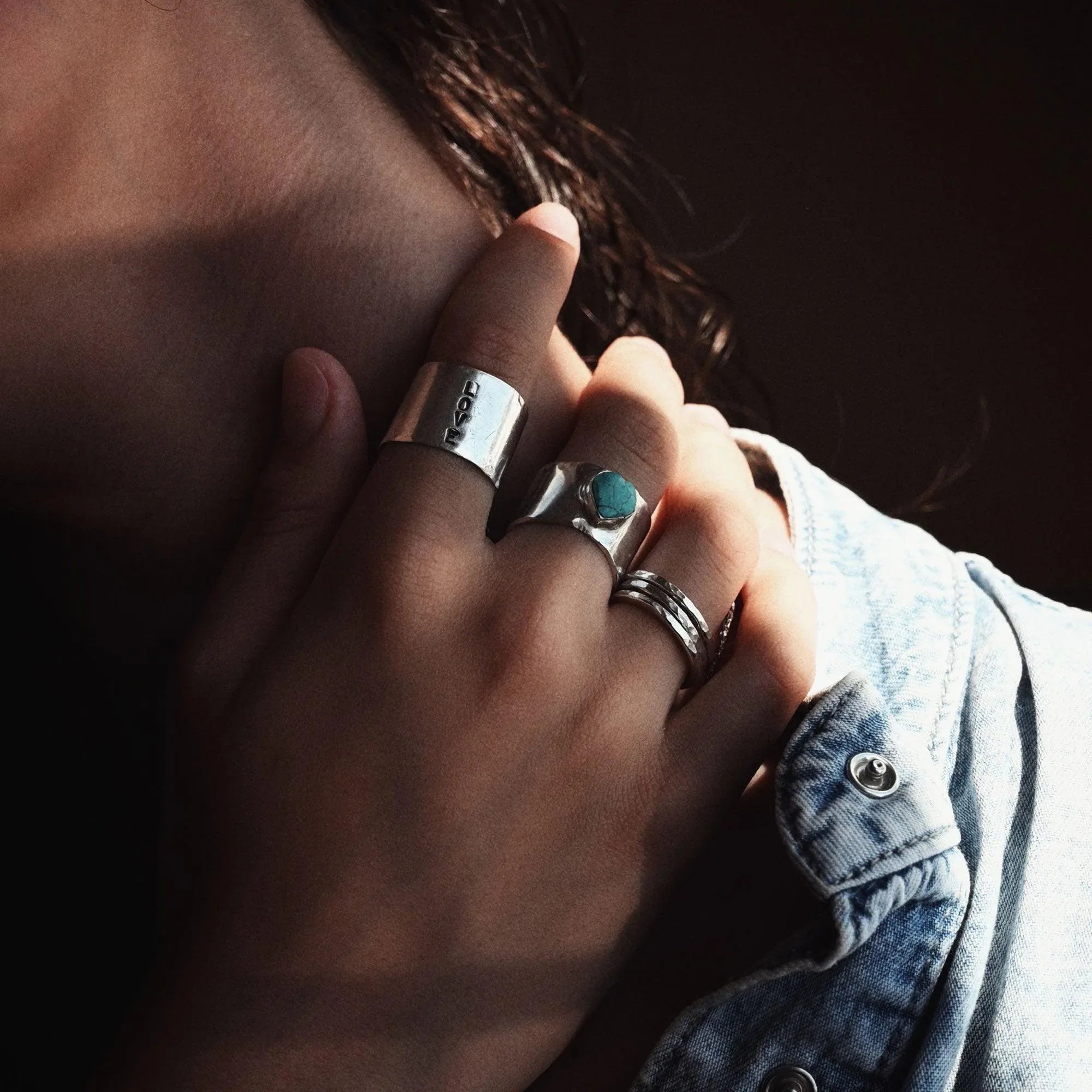 Bague ATELIER - Argent, Coeur de turquoise du Tibet - Roseparo Bijoux