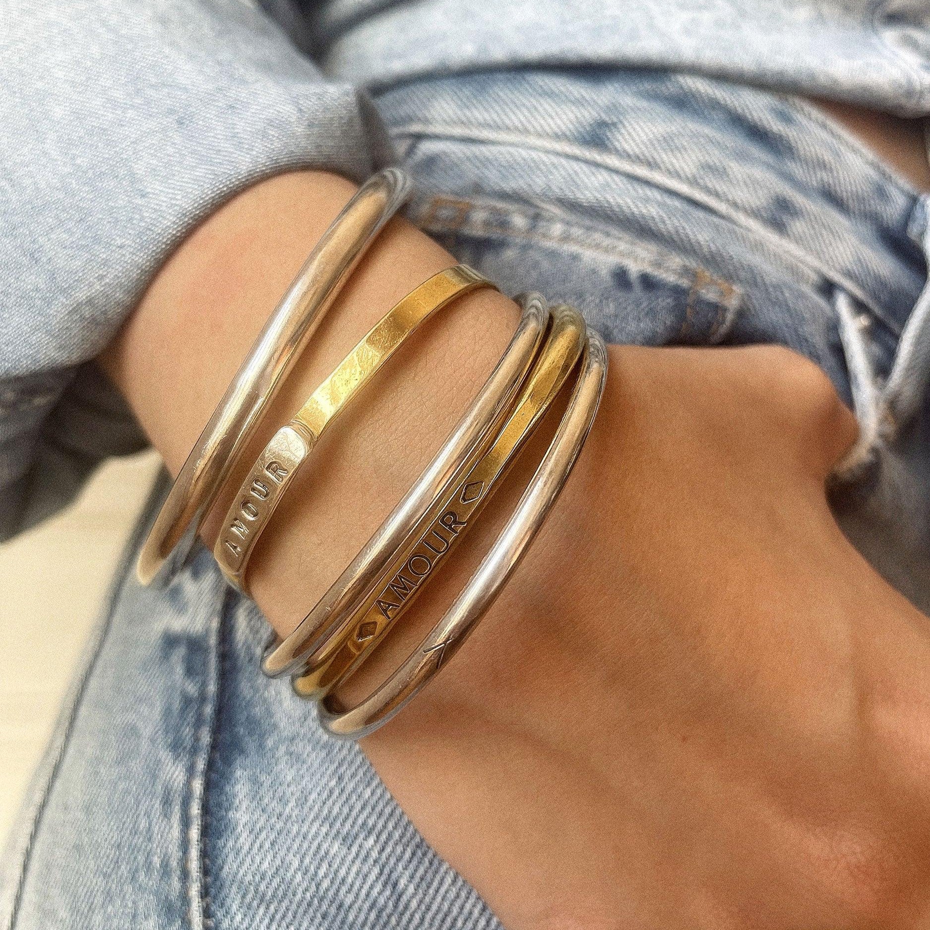 Bracelet JONC - ARGENT & LAITON, Amour - Roseparo Bijoux