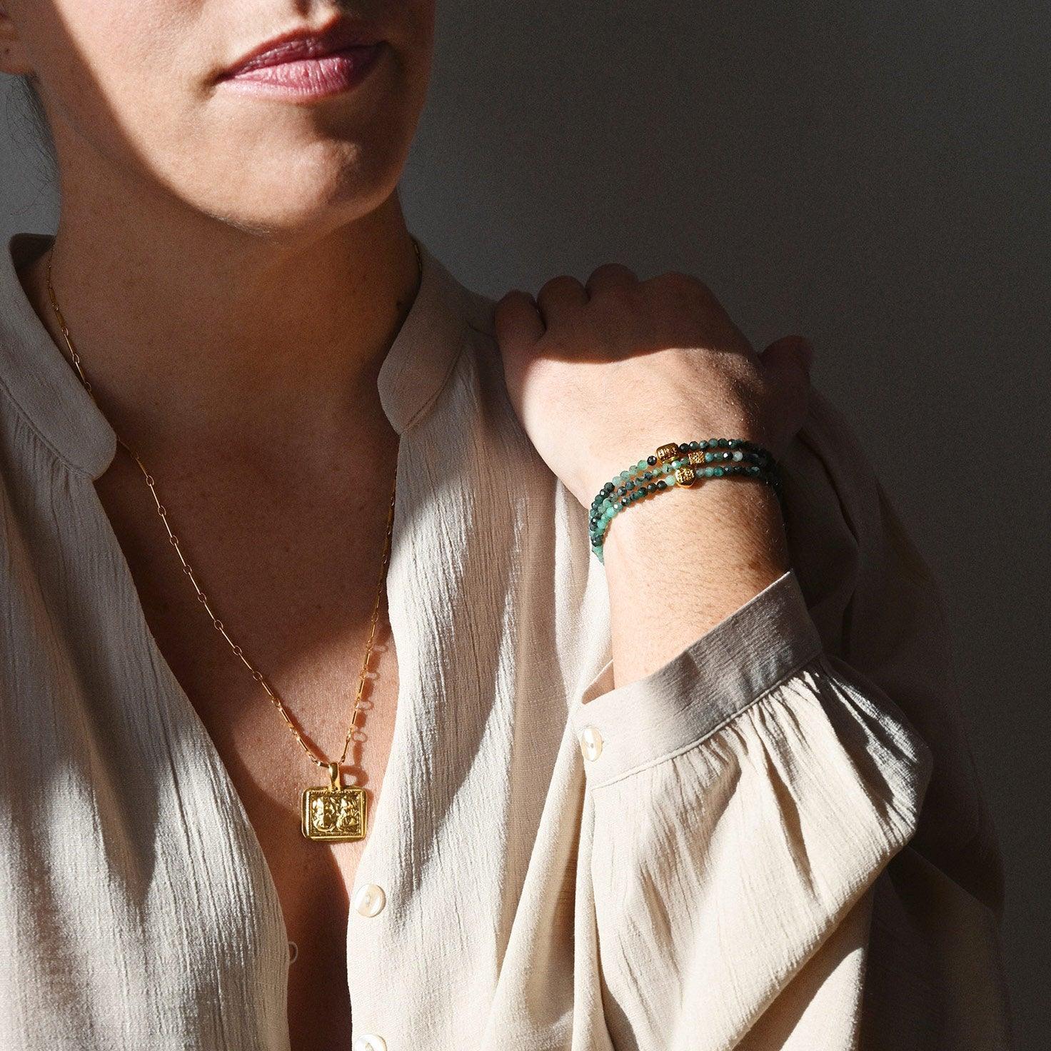 Bracelet MALA PRECIEUX - Emeraude, Mani doré - Roseparo Bijoux