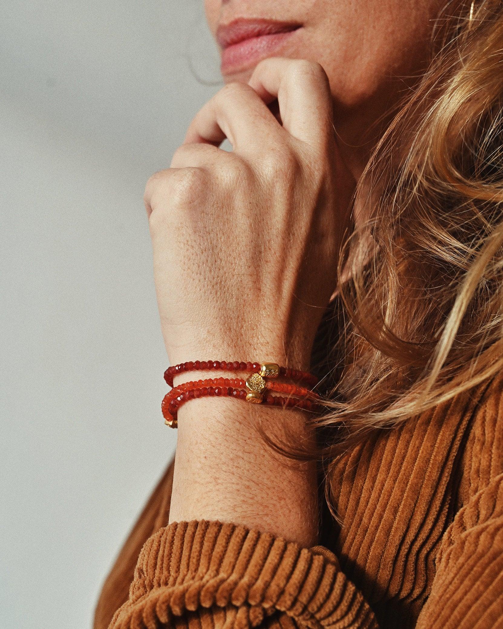Bracelet MALA - Cornaline claire, Amala dorée - Roseparo Bijoux