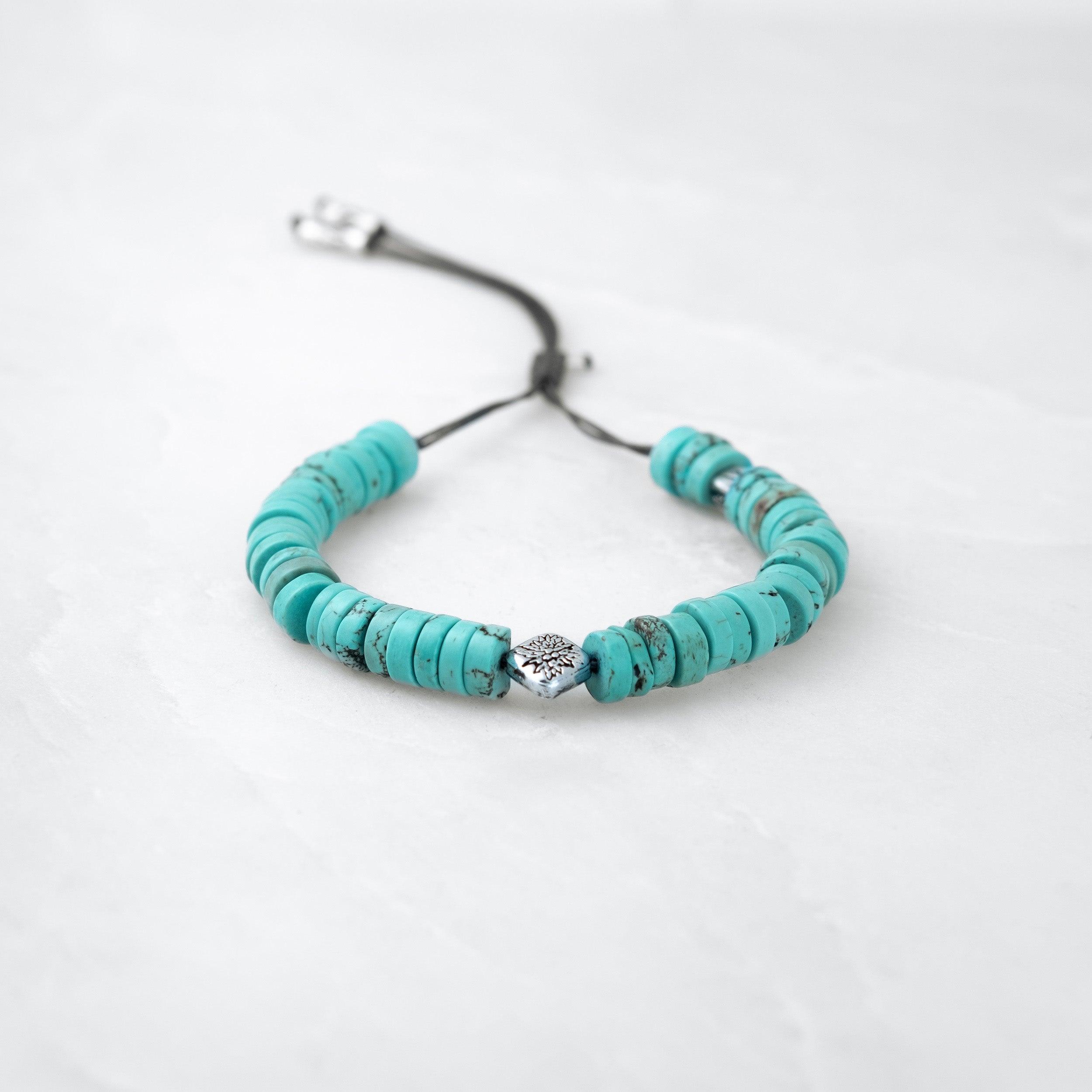 Bracelet COULEUR TIBET - Turquoise large, Amala argenté - Roseparo Bijoux
