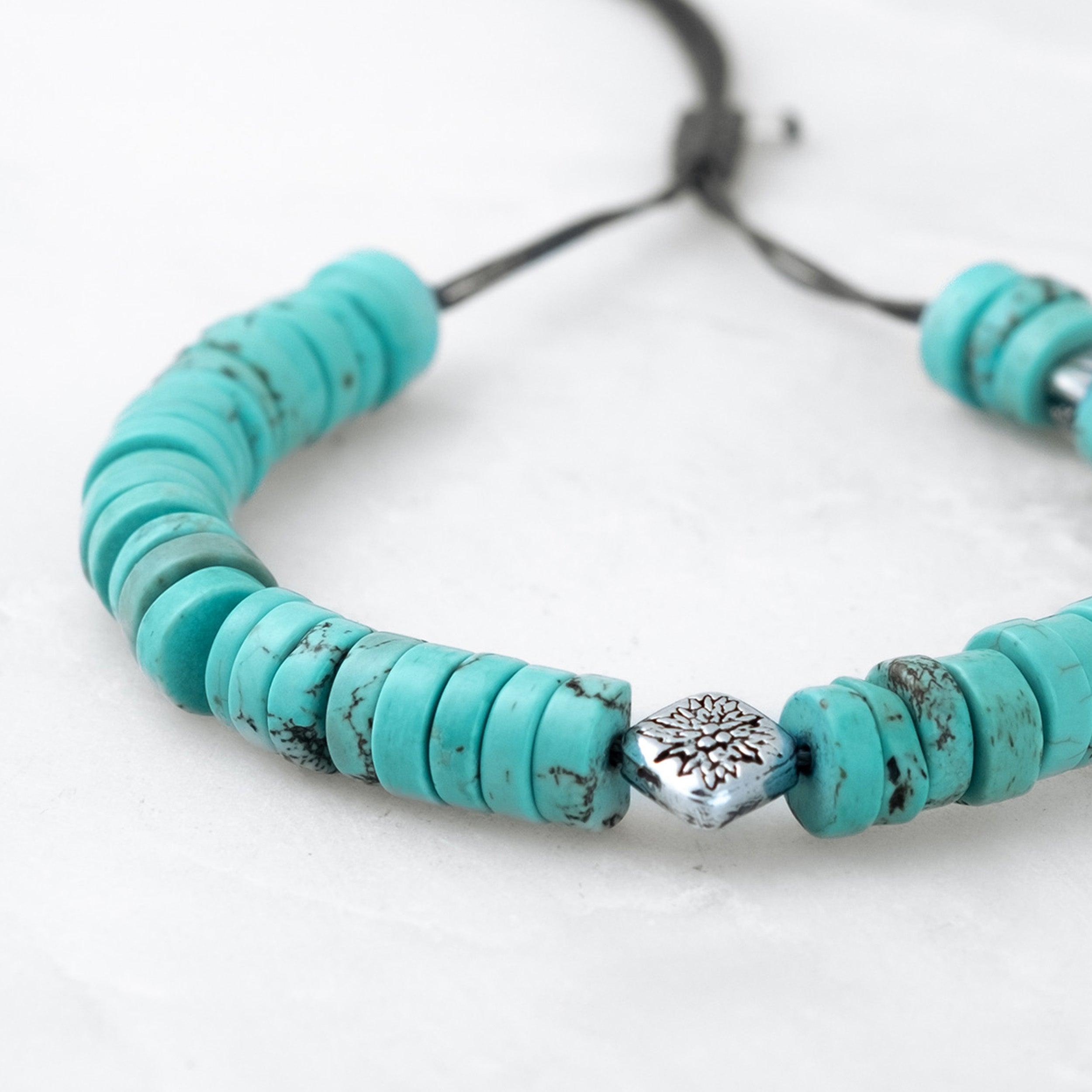 Bracelet COULEUR TIBET - Turquoise large, Amala argenté - Roseparo Bijoux