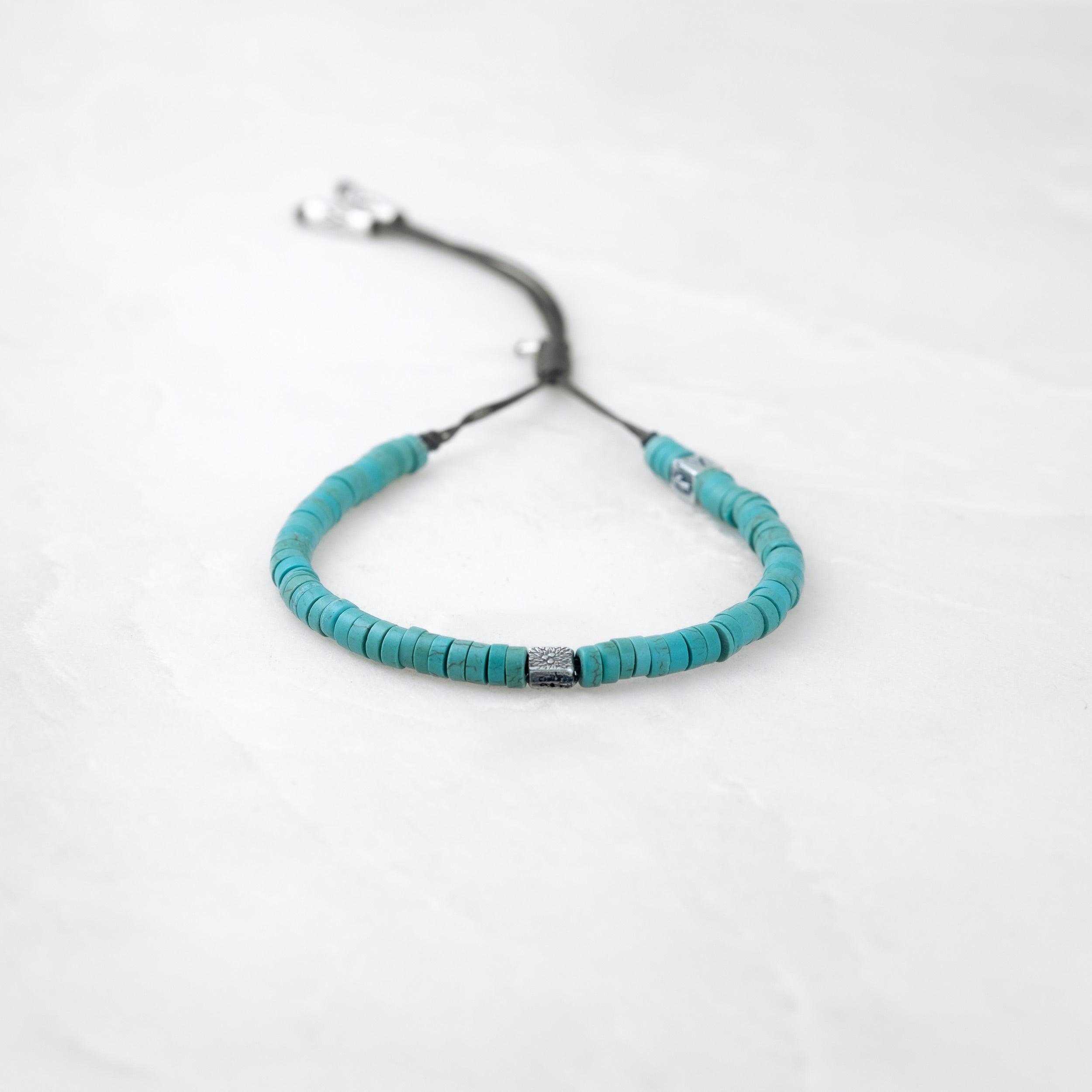 Bracelet COULEUR TIBET - Turquoise, Bodhi argenté - Roseparo Bijoux