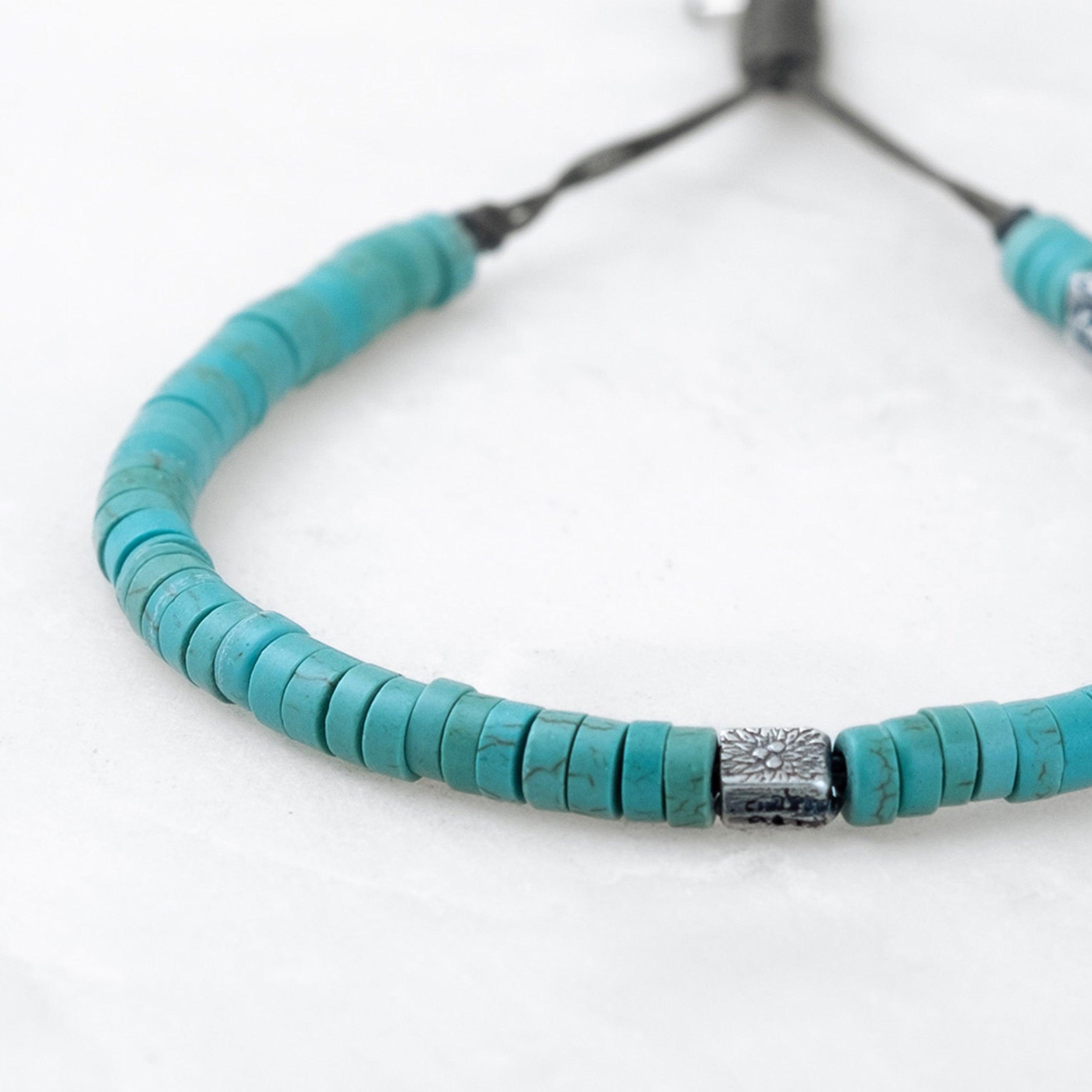 Bracelet COULEUR TIBET - Turquoise, Bodhi argenté - Roseparo Bijoux