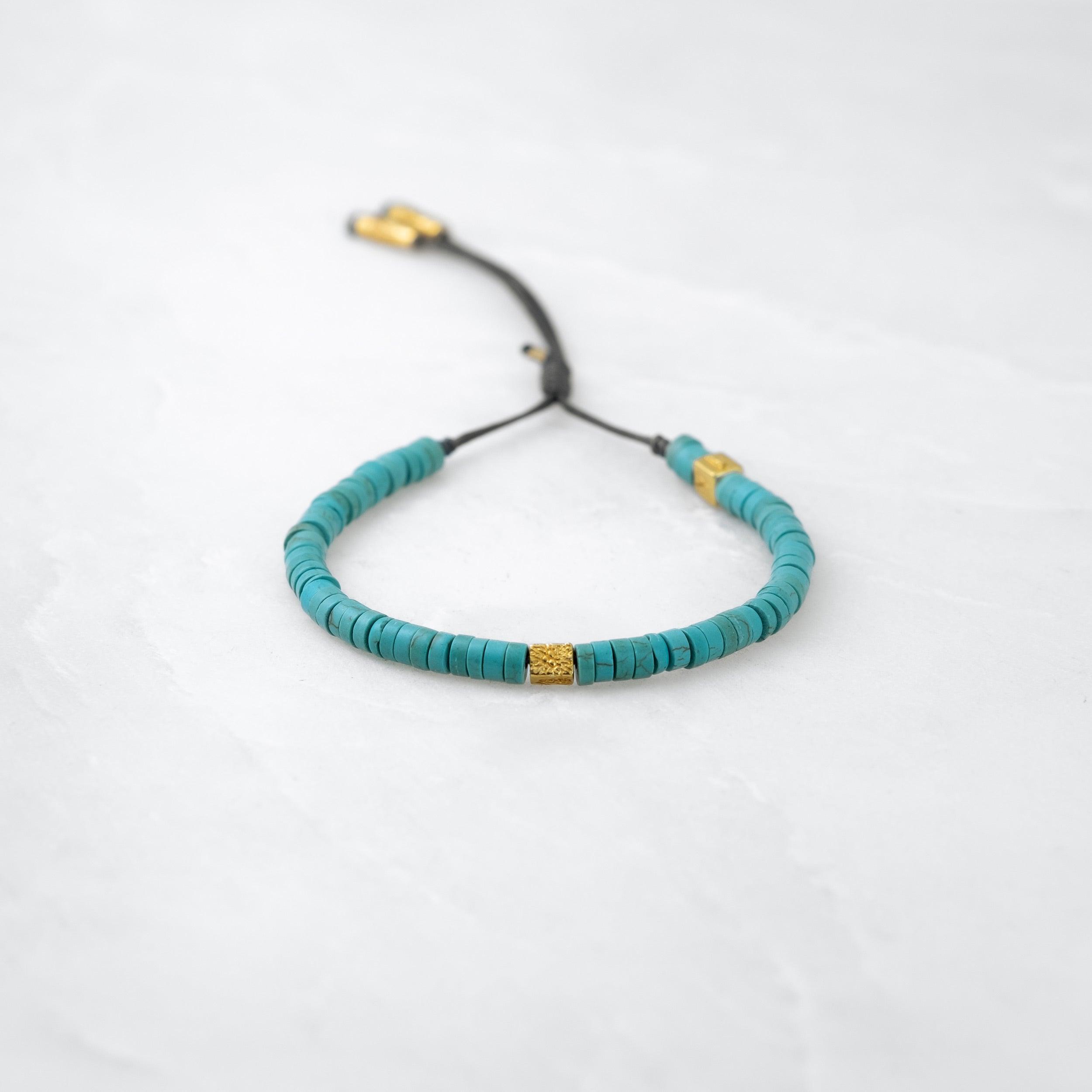 Bracelet COULEUR TIBET - Turquoise, Bodhi doré - Roseparo Bijoux
