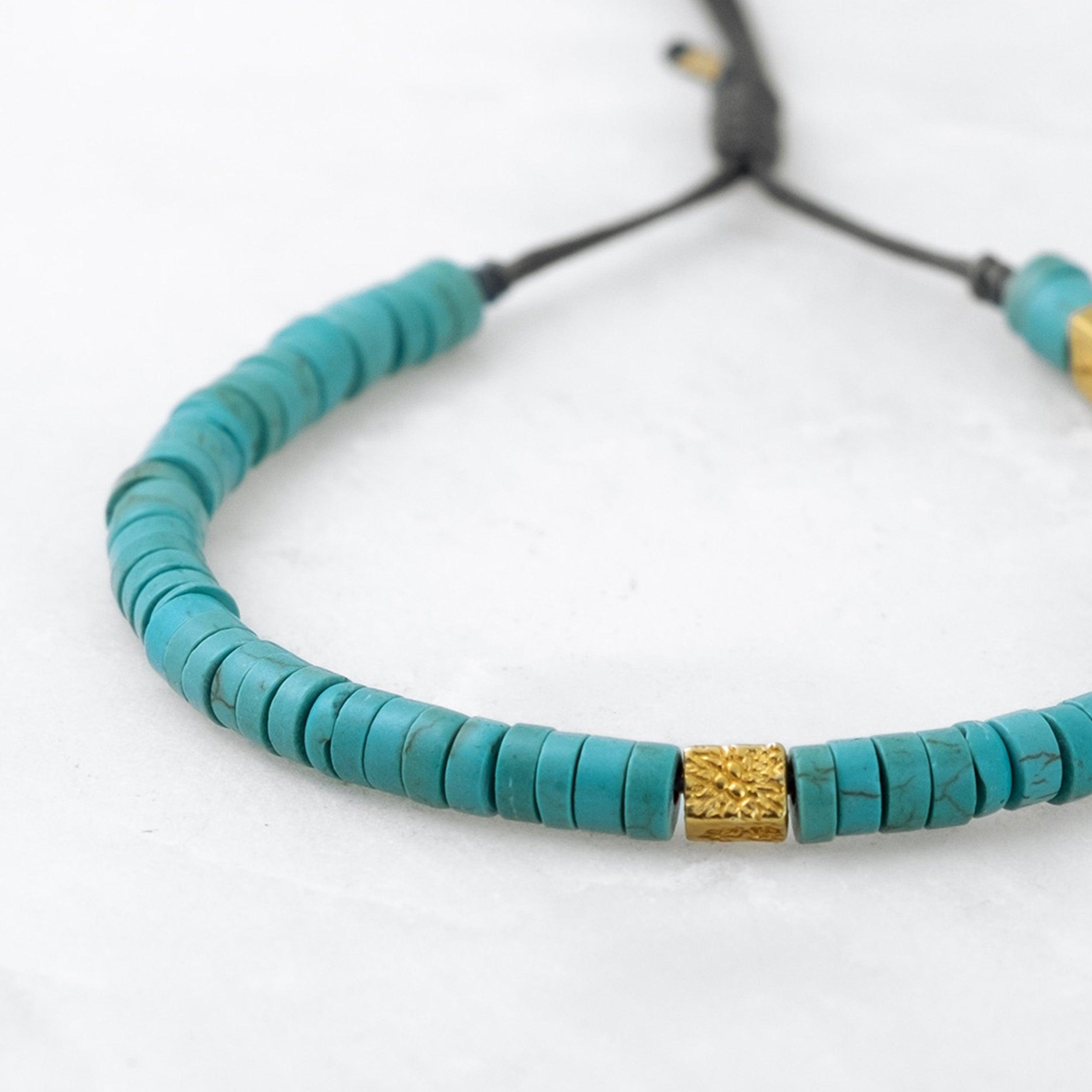 Bracelet COULEUR TIBET - Turquoise, Bodhi doré - Roseparo Bijoux
