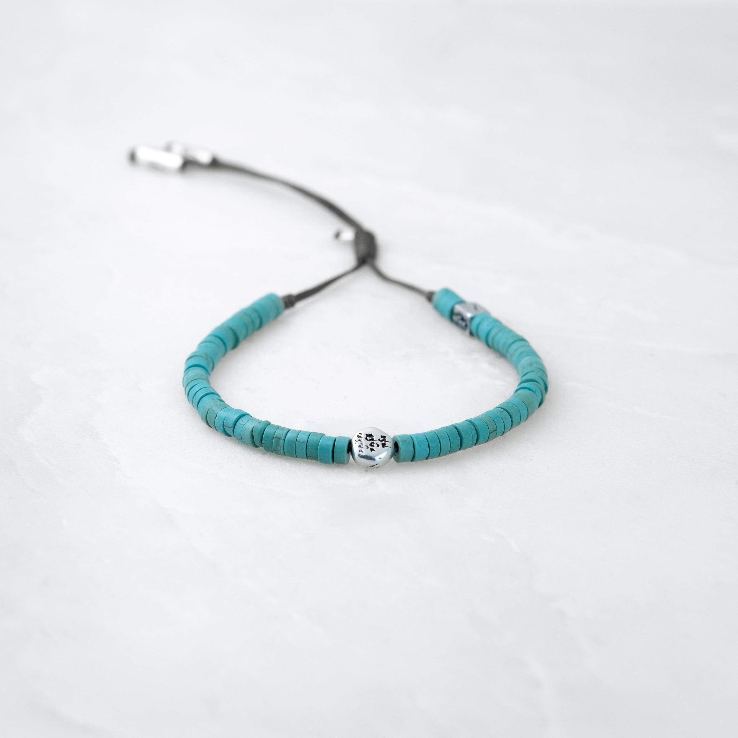 Bracelet COULEUR TIBET - Turquoise, Mani argenté - Roseparo Bijoux
