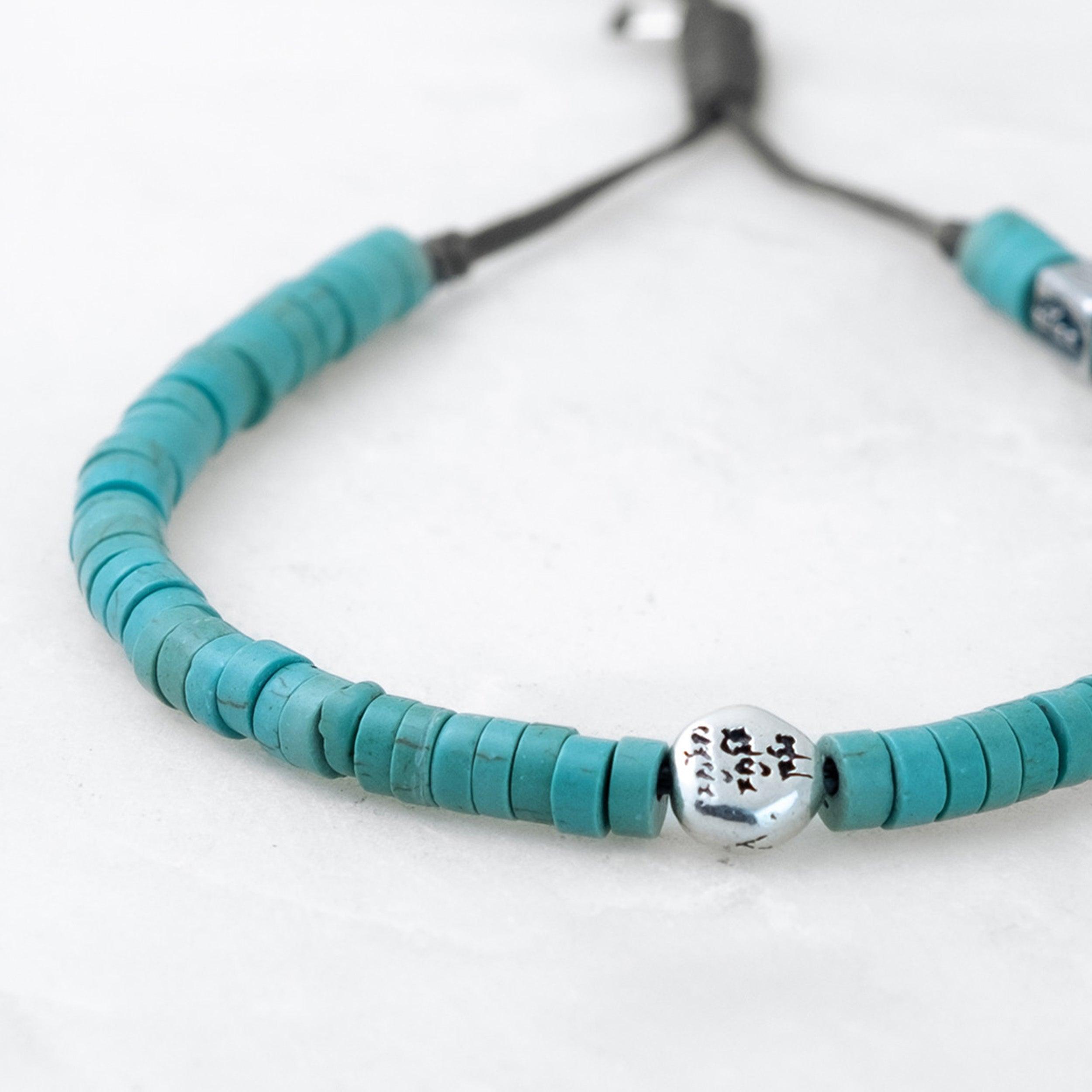 Bracelet COULEUR TIBET - Turquoise, Mani argenté - Roseparo Bijoux