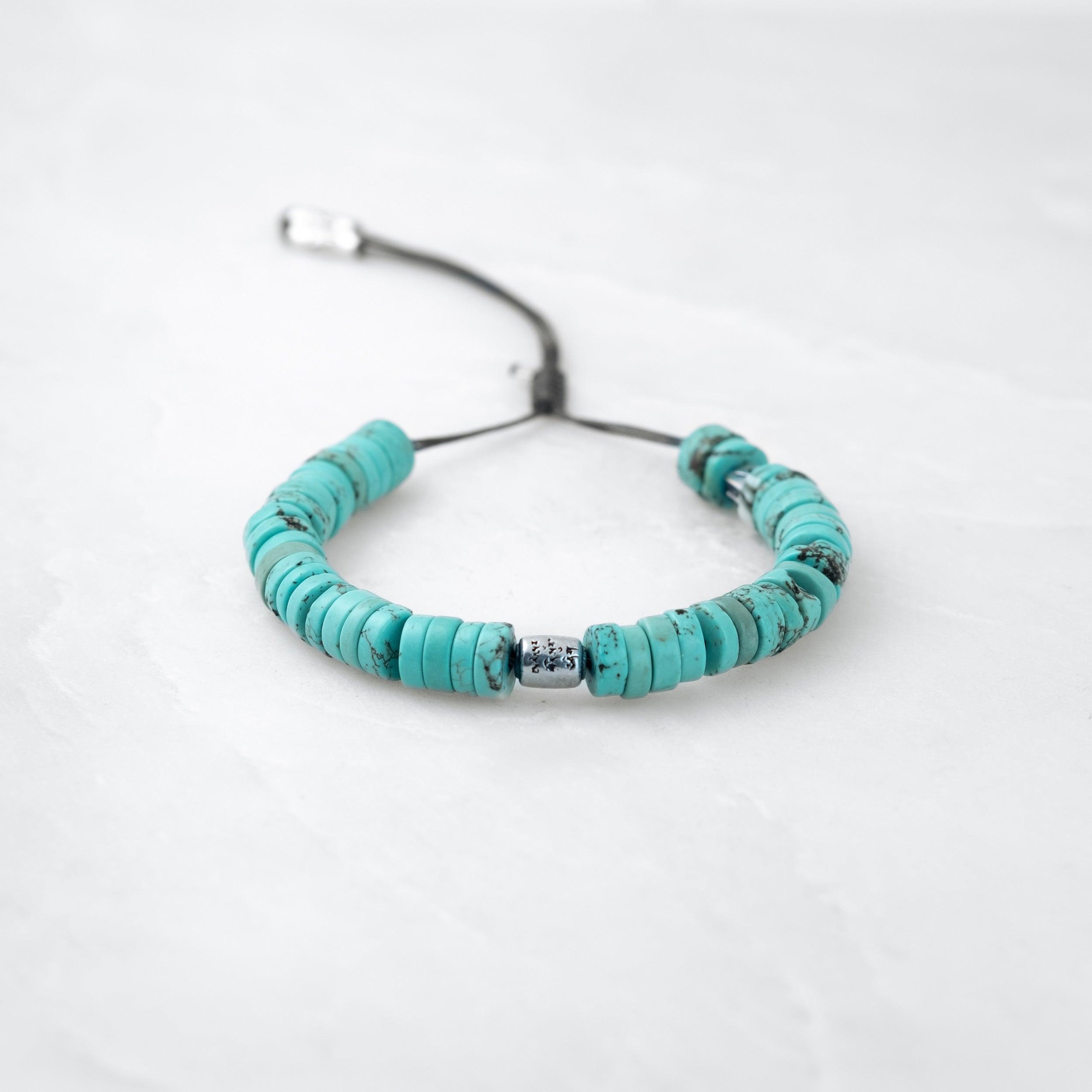 Bracelet COULEUR TIBET - Turquoise large, Manikorlo argenté - Roseparo Bijoux