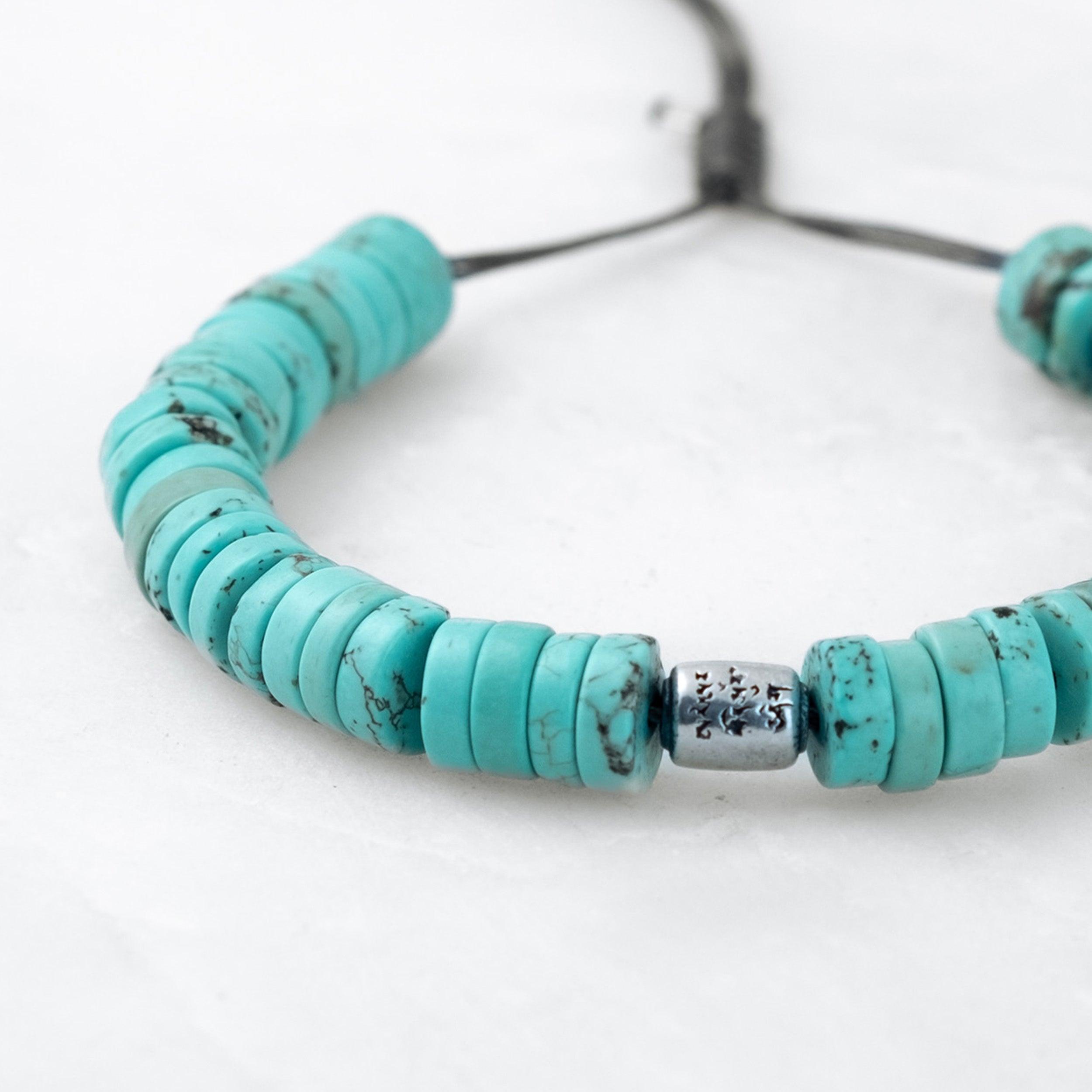 Bracelet COULEUR TIBET - Turquoise large, Manikorlo argenté - Roseparo Bijoux