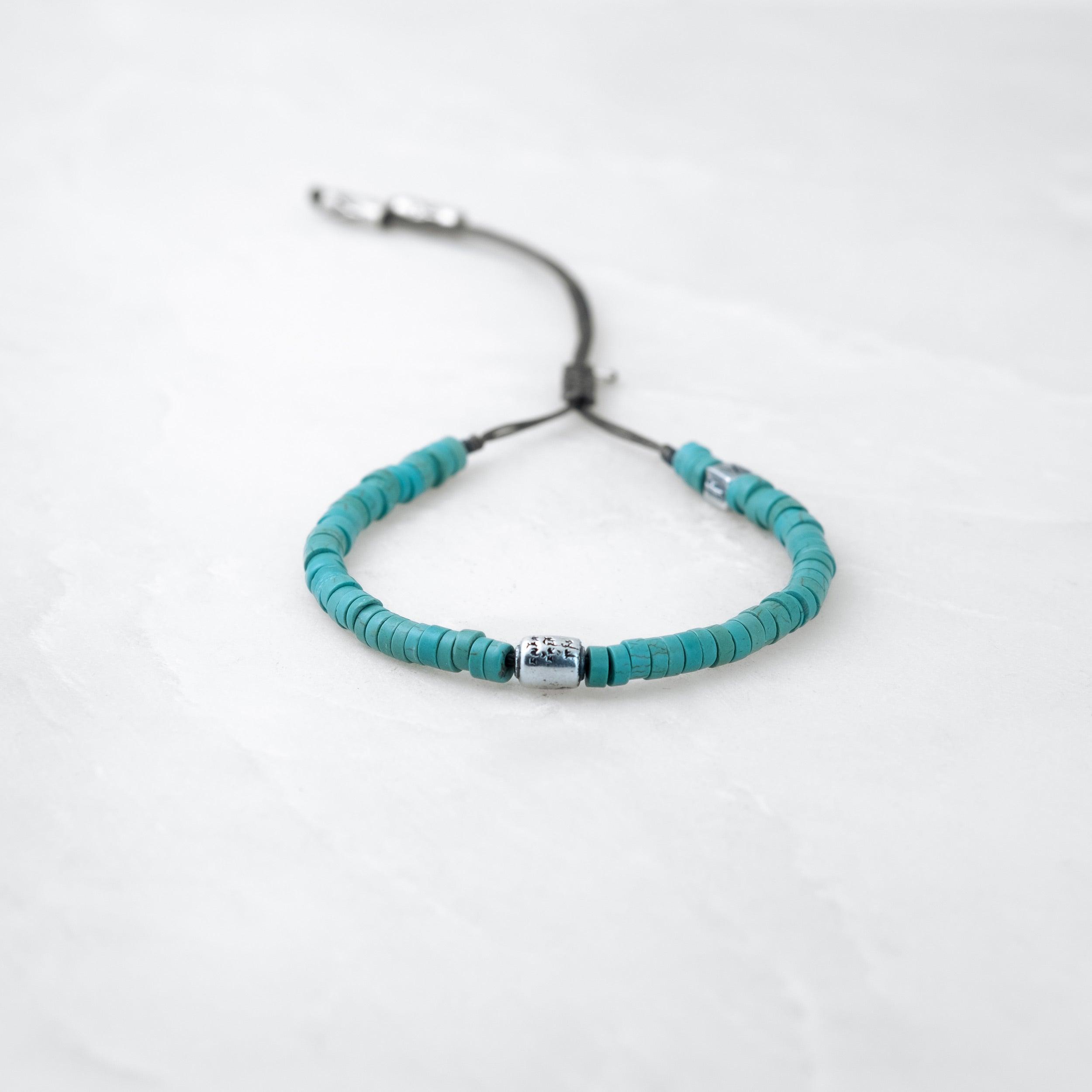 Bracelet COULEUR TIBET - Turquoise, Manikorlo argenté - Roseparo Bijoux