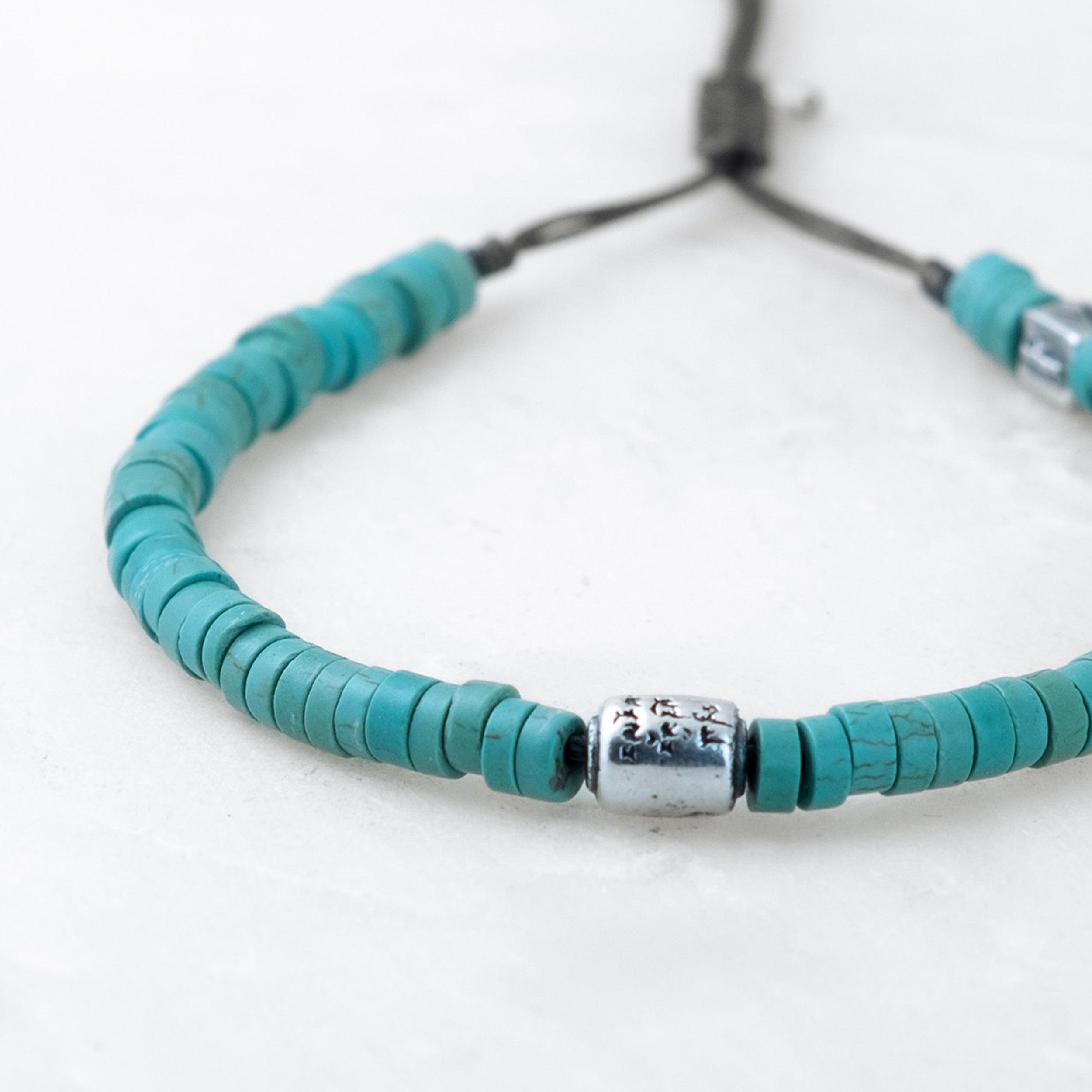 Bracelet COULEUR TIBET - Turquoise, Manikorlo argenté - Roseparo Bijoux