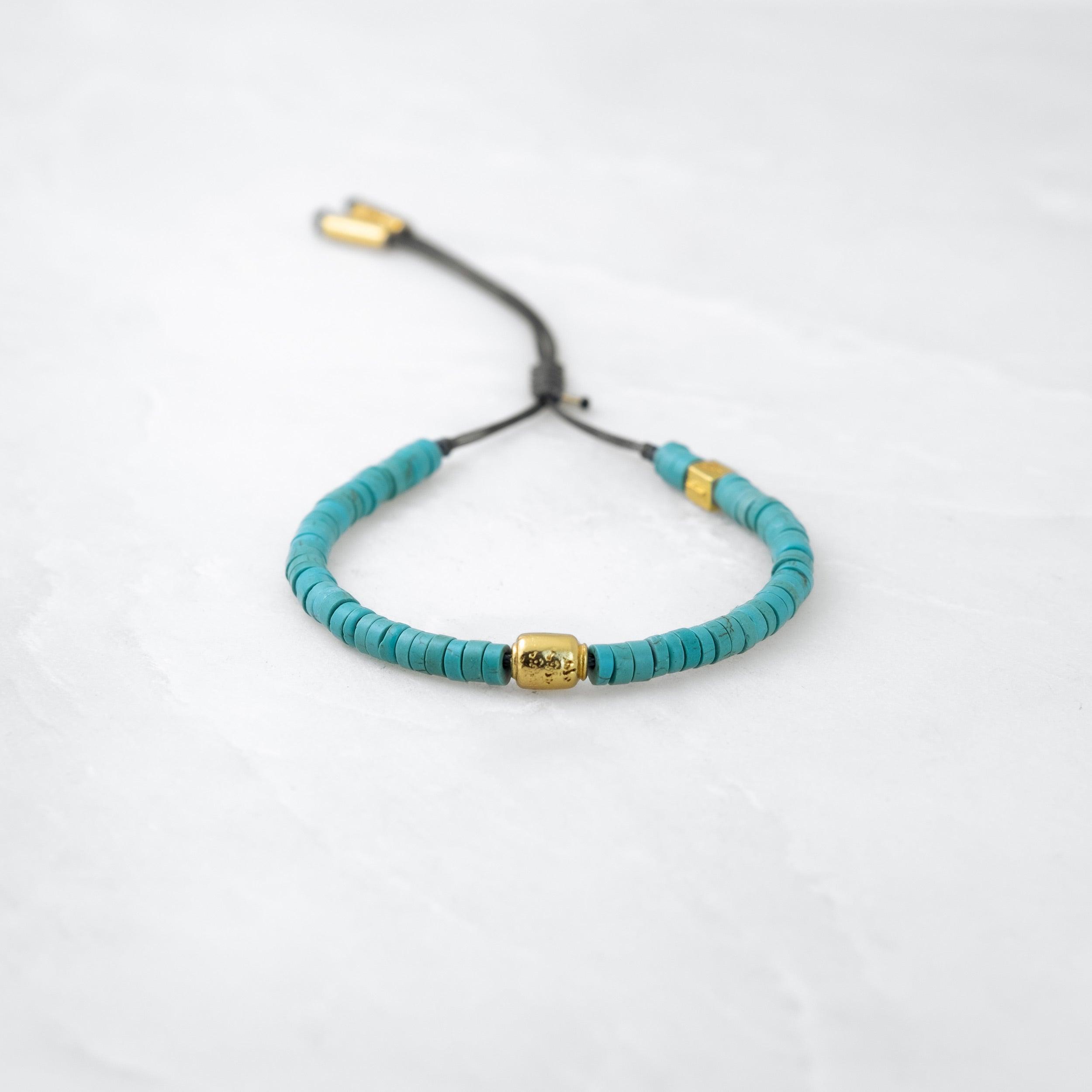 Bracelet COULEUR TIBET - Turquoise, Manikorlo doré - Roseparo Bijoux