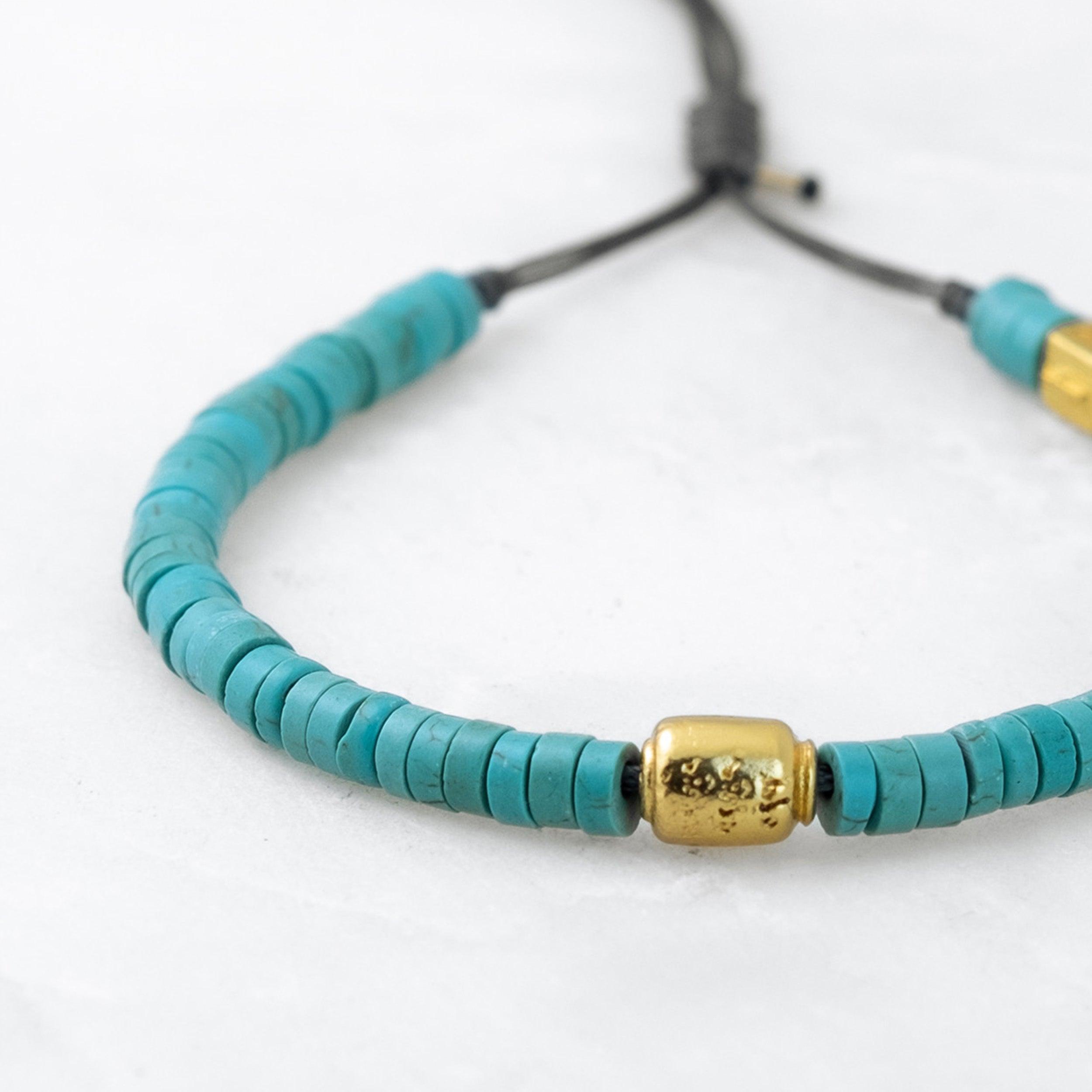 Bracelet COULEUR TIBET - Turquoise, Manikorlo doré - Roseparo Bijoux