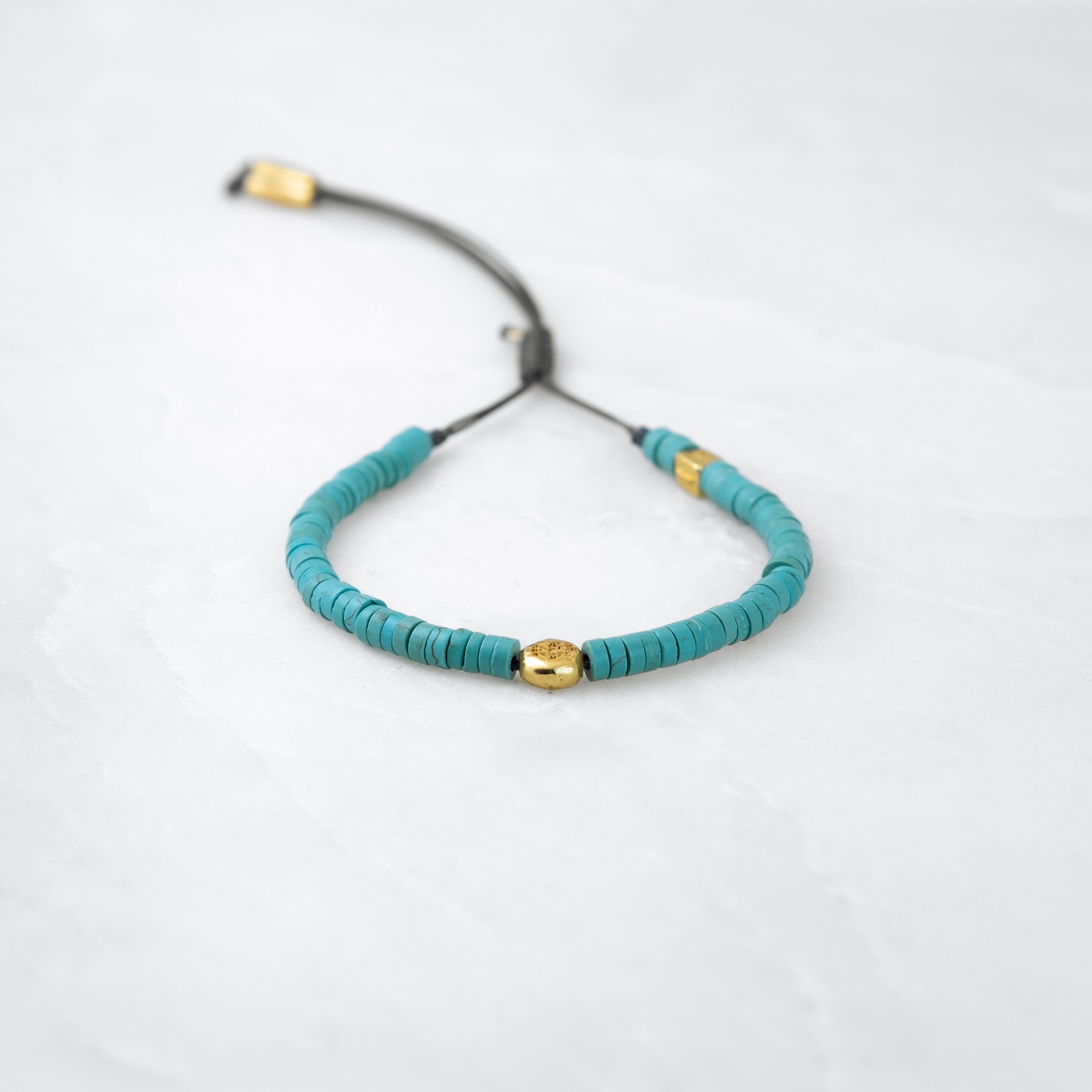 Bracelet COULEUR TIBET - Turquoise, Mani doré