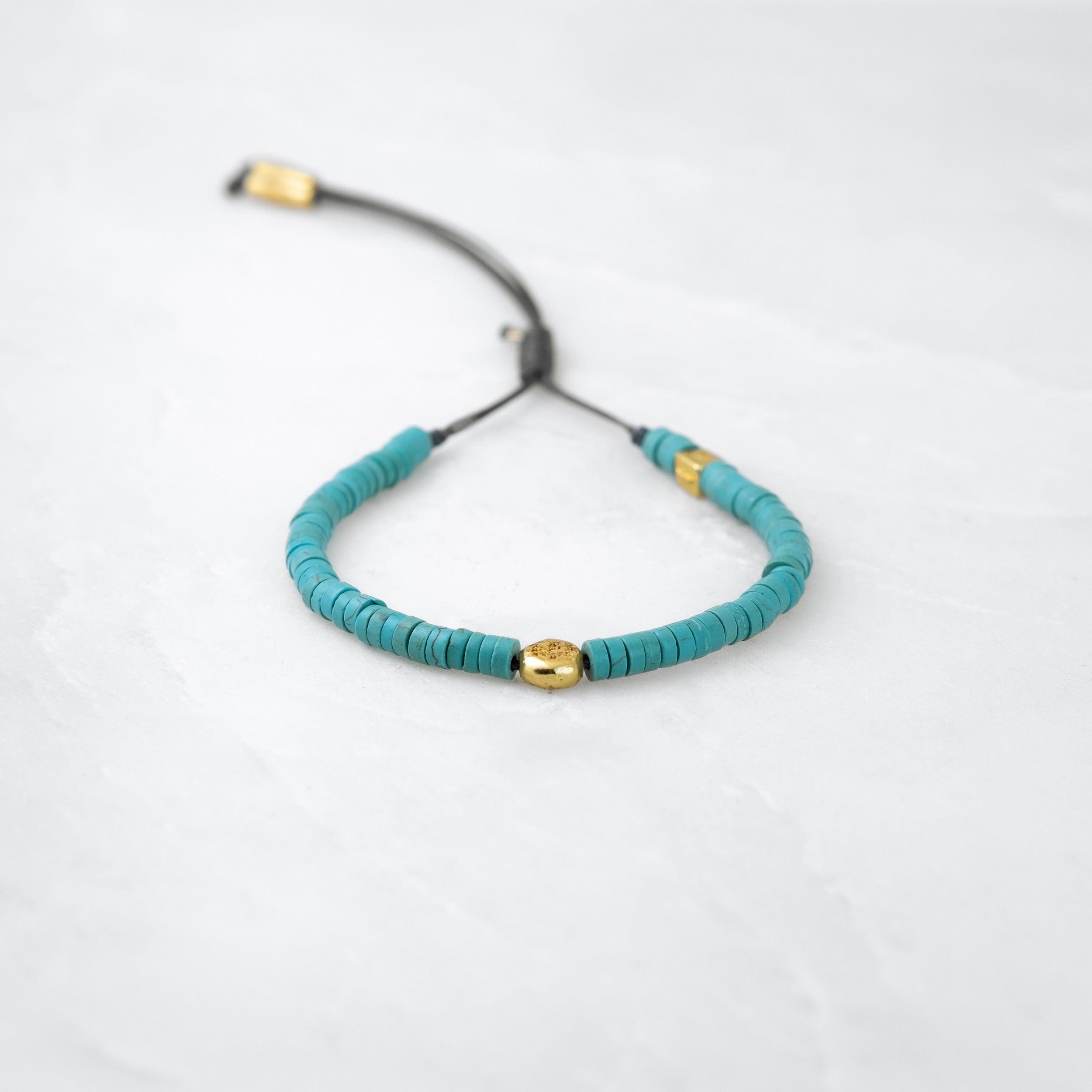 Bracelet COULEUR TIBET - Turquoise, Mani doré - Roseparo Bijoux