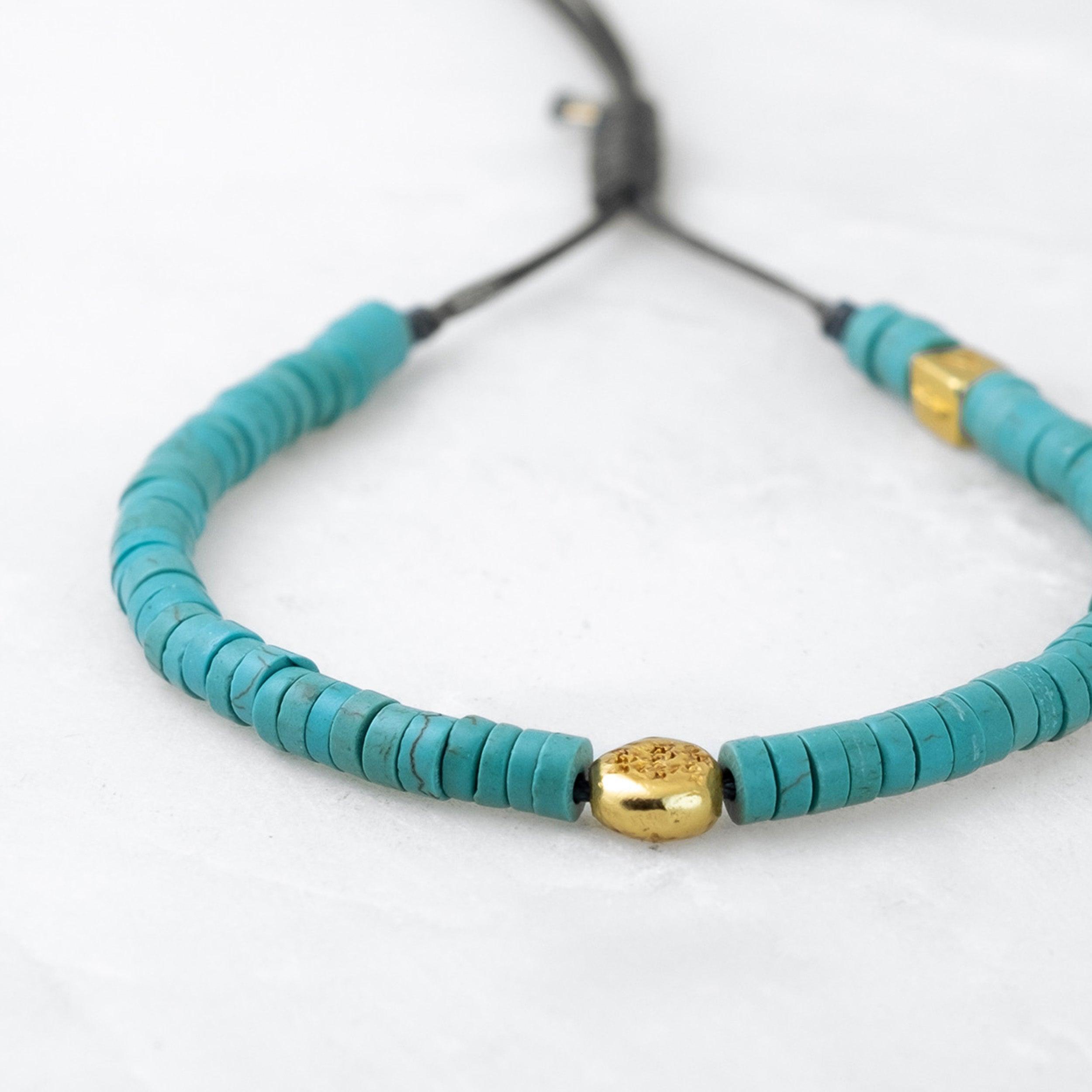 Bracelet COULEUR TIBET - Turquoise, Mani doré - Roseparo Bijoux