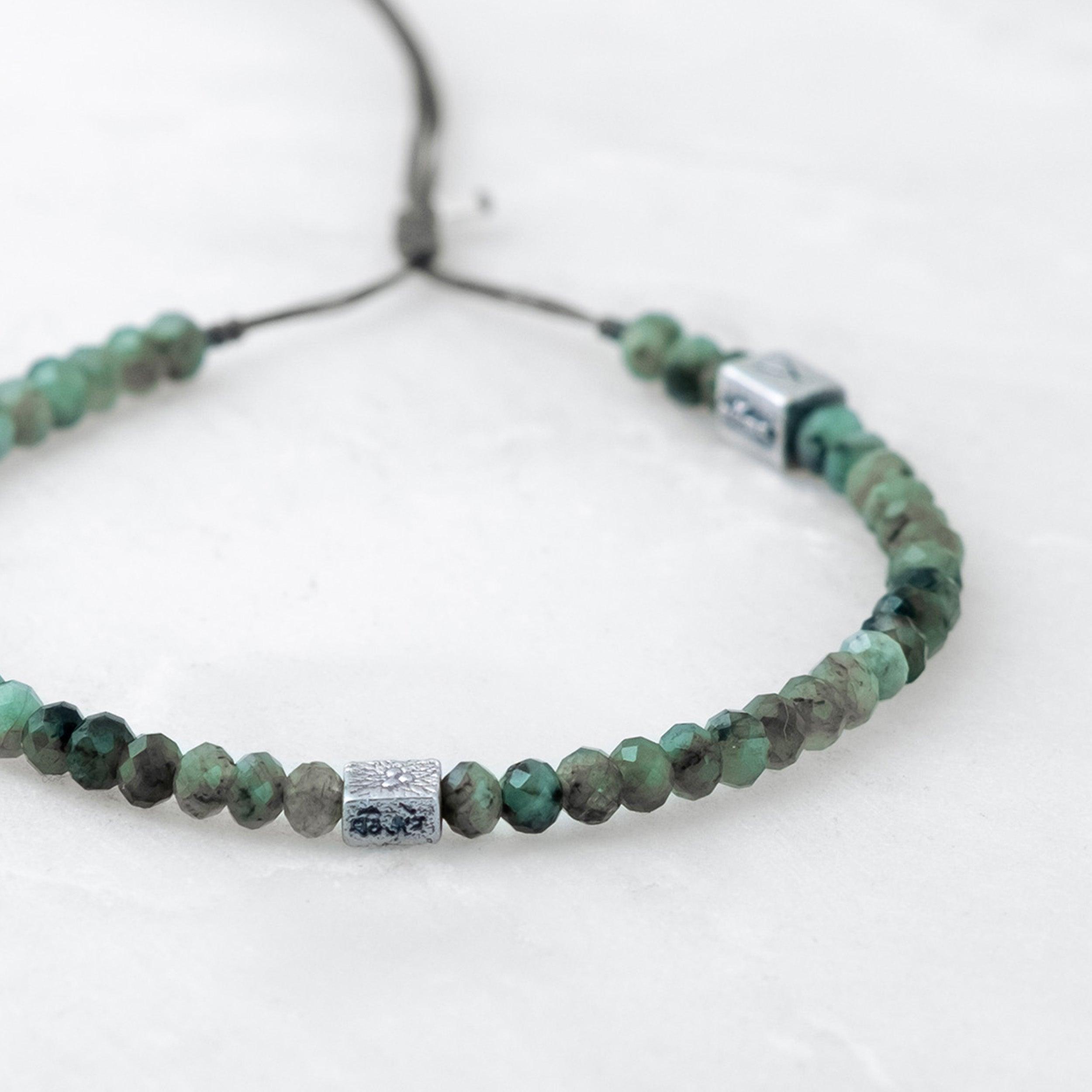 Bracelet MALA PRECIEUX - Emeraude, Bodhi argenté - Roseparo Bijoux