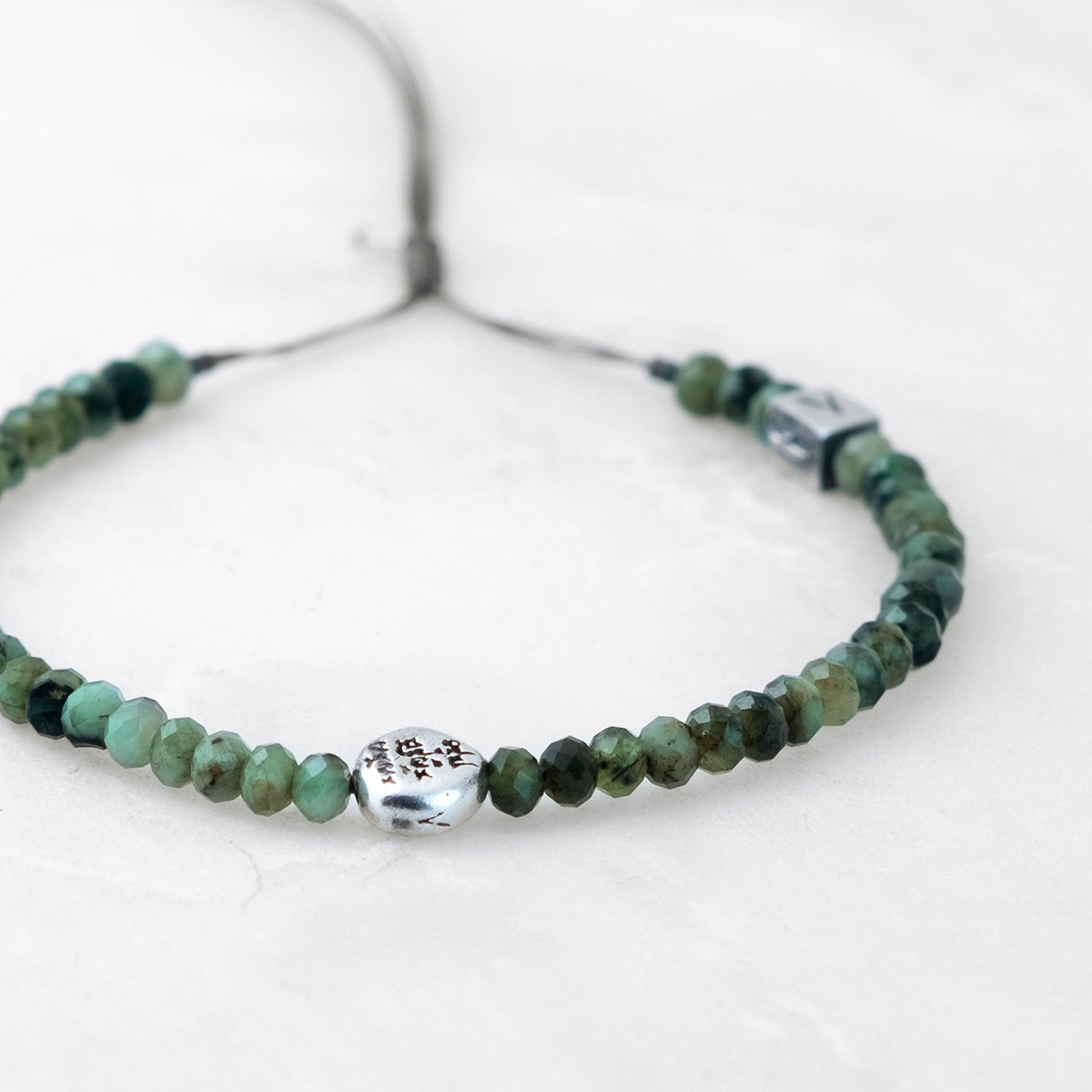 Bracelet MALA PRECIEUX - Emeraude, Mani argenté - Roseparo Bijoux