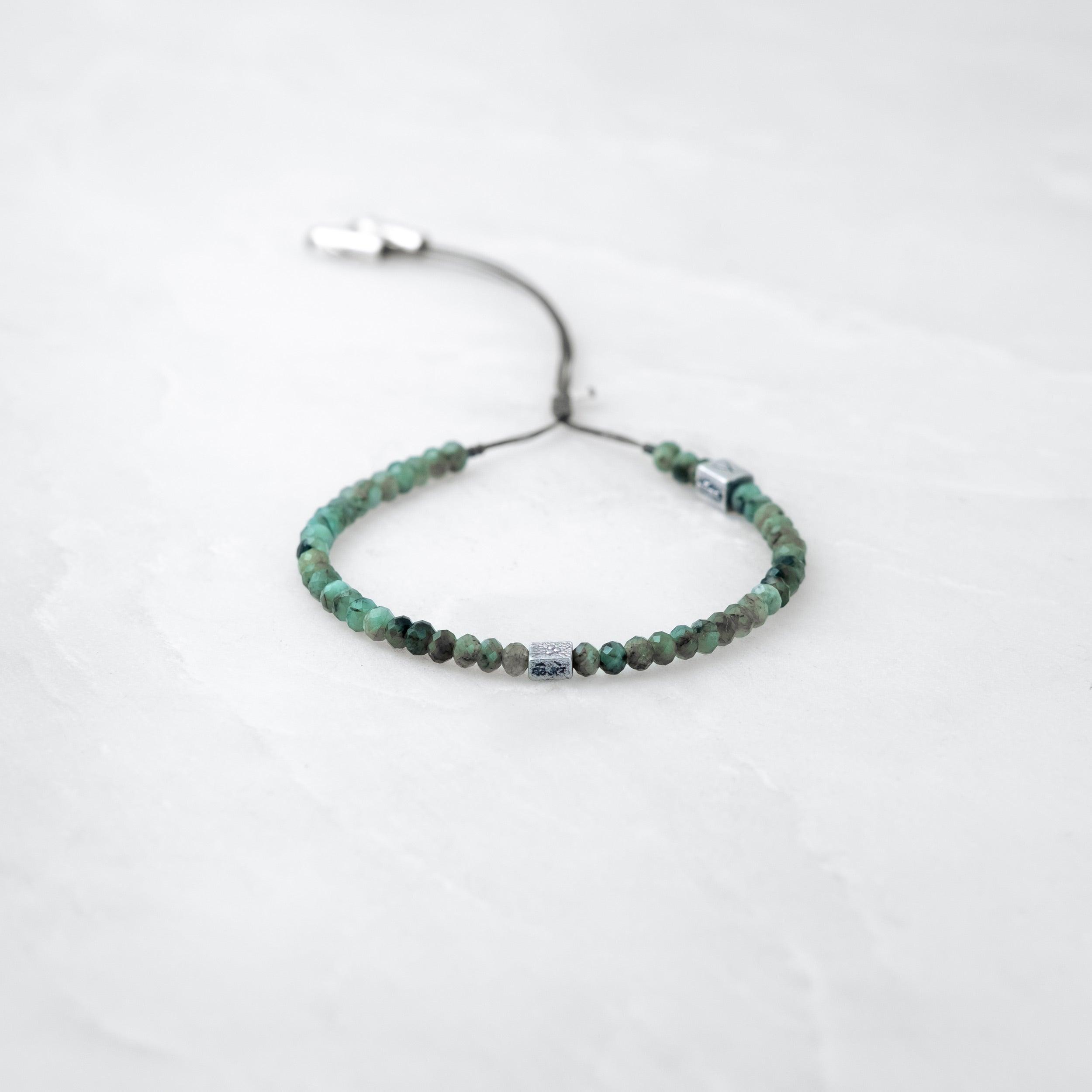 Bracelet MALA PRECIEUX - Emeraude, Bodhi argenté - Roseparo Bijoux