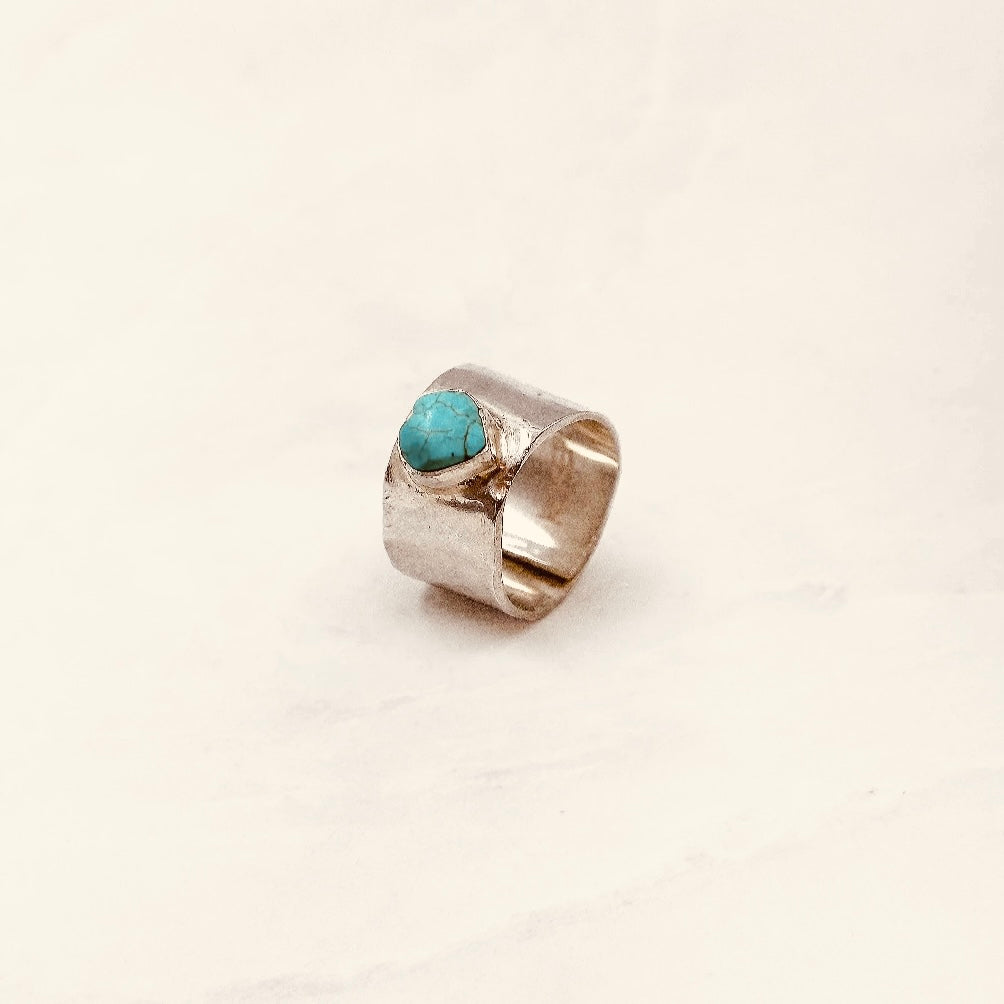 Bague ATELIER - Argent, Cœur turquoise