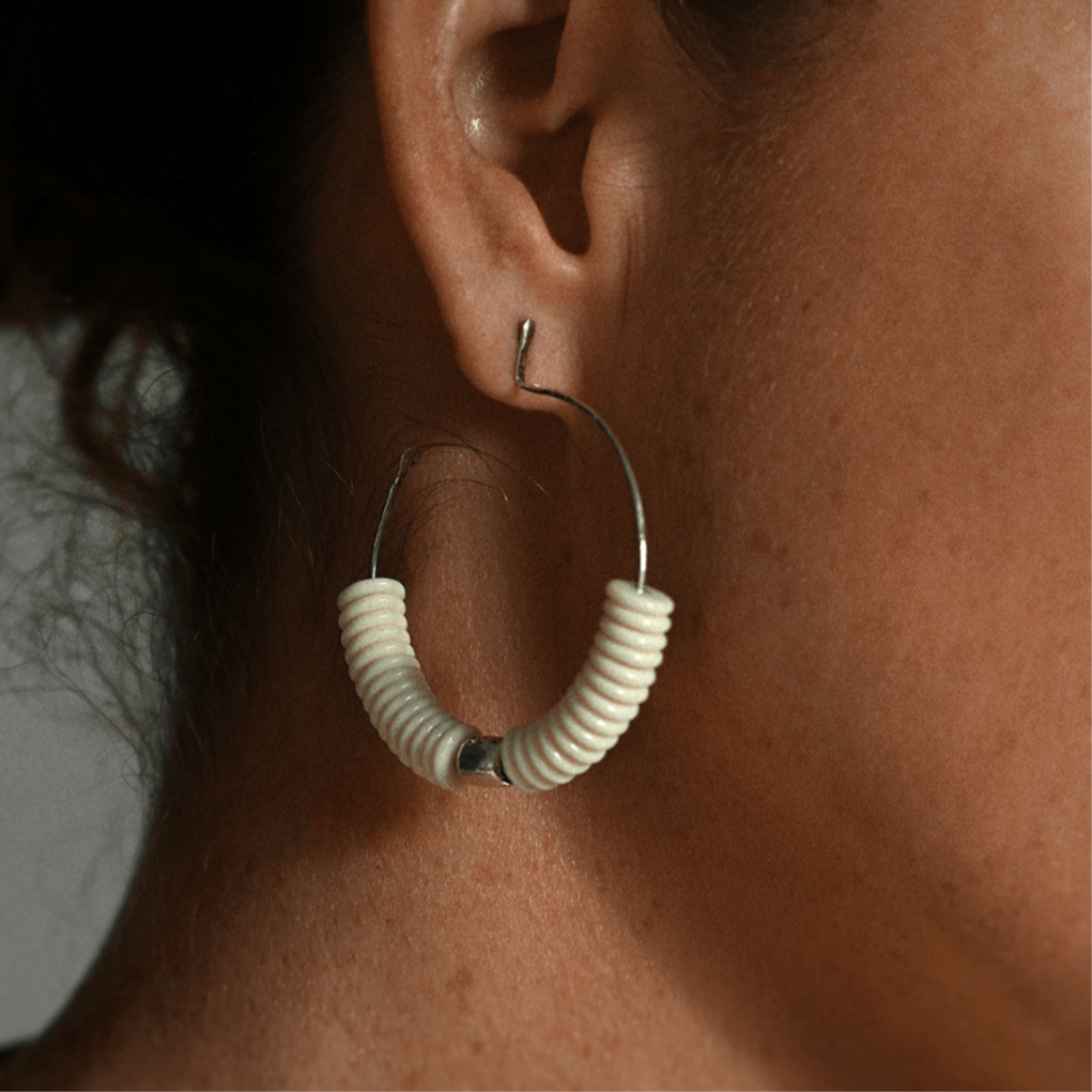 Boucles d'oreilles MOSO - Magnésite Ivoire, Manikorlo argenté
