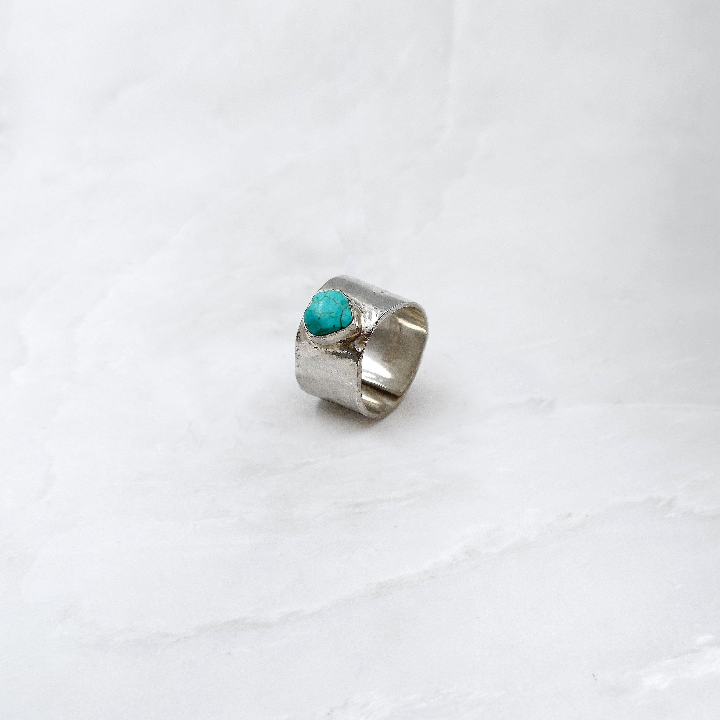 Bague ATELIER - Argent, Coeur de turquoise du Tibet - Roseparo Bijoux